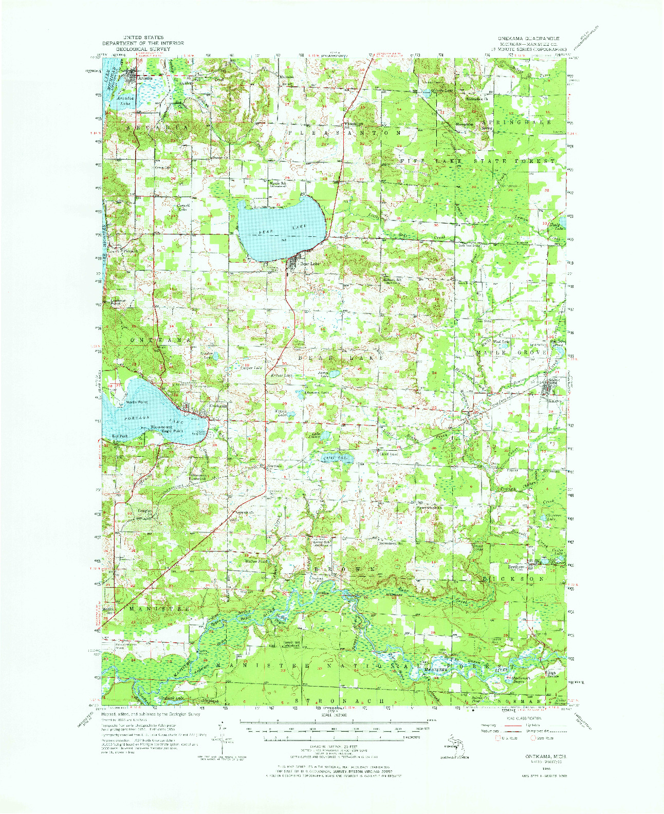 USGS 1:62500-SCALE QUADRANGLE FOR ONEKAMA, MI 1956