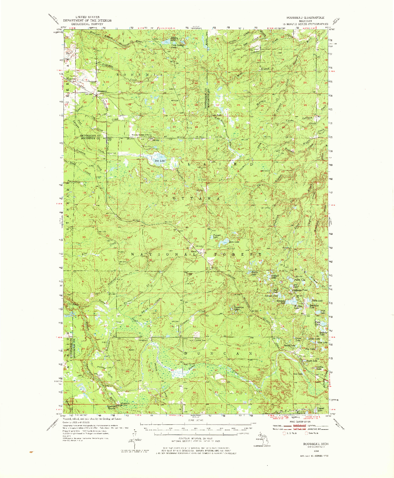 USGS 1:62500-SCALE QUADRANGLE FOR ROUSSEAU, MI 1954