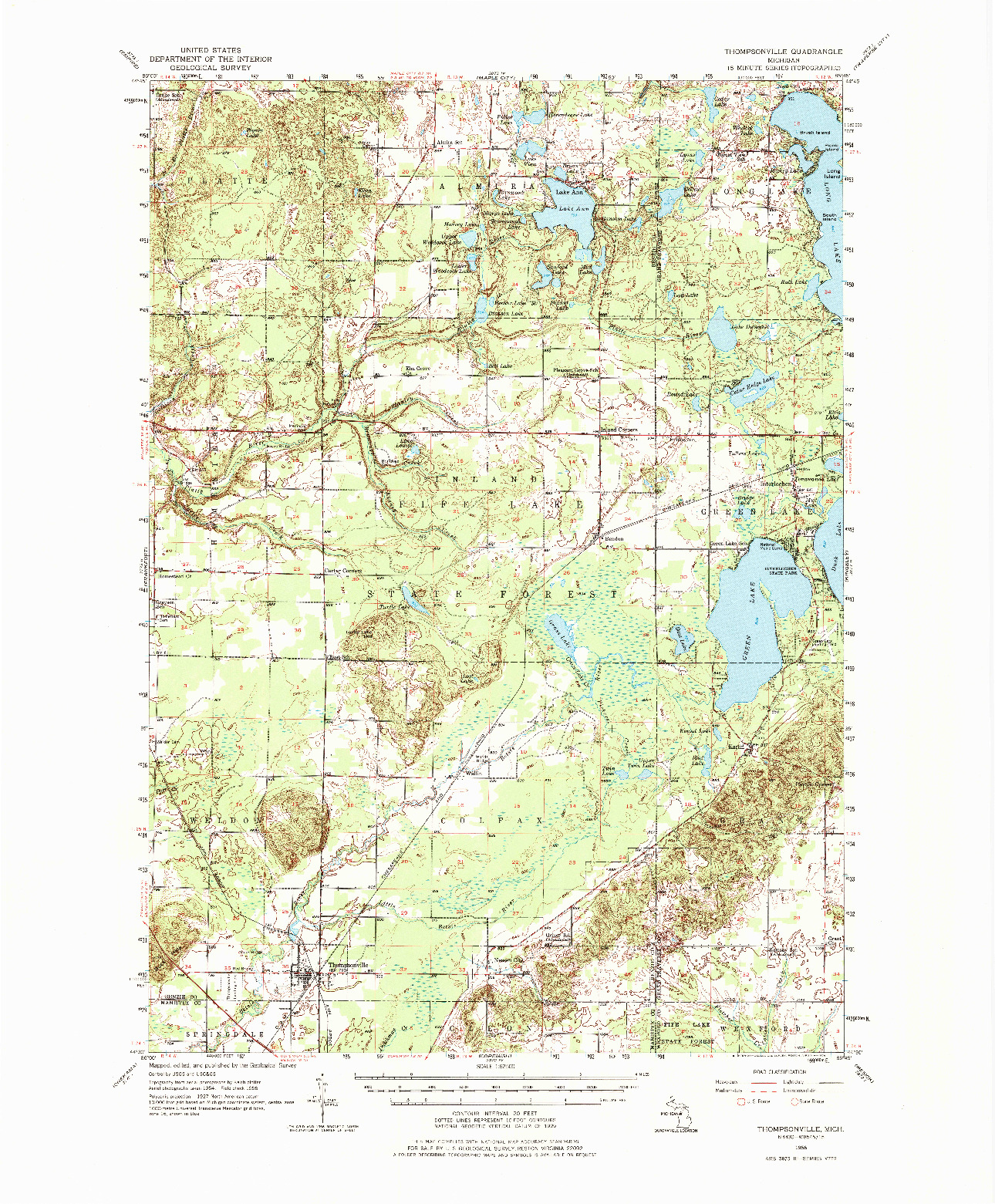 USGS 1:62500-SCALE QUADRANGLE FOR THOMPSONVILLE, MI 1956