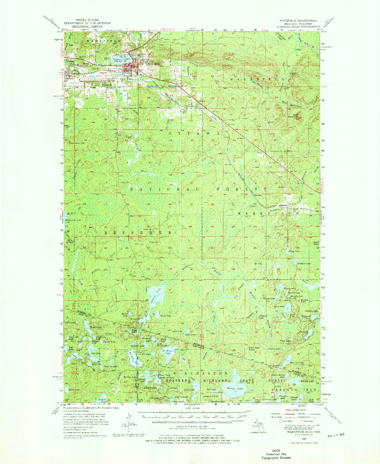 USGS 1:62500-SCALE QUADRANGLE FOR WAKEFIELD, MI 1955