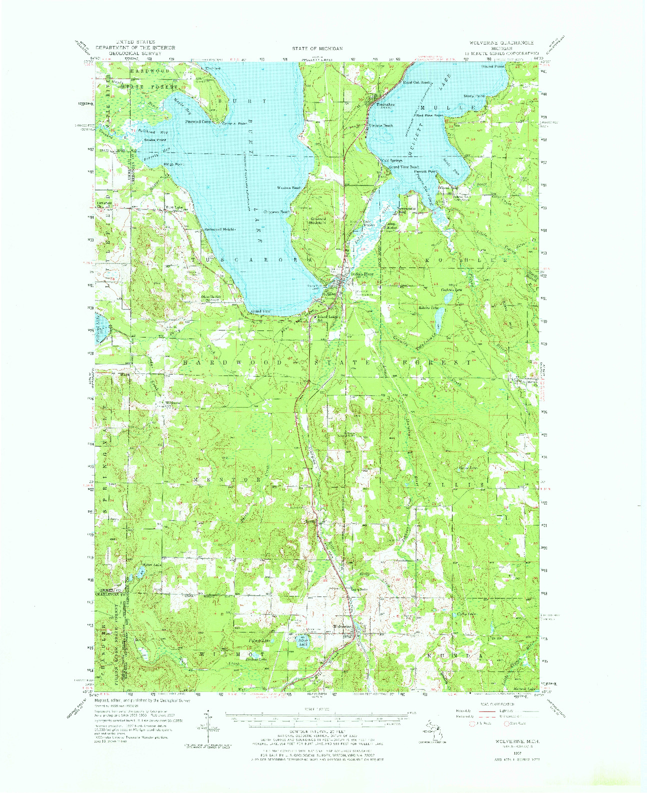 USGS 1:62500-SCALE QUADRANGLE FOR WOLVERINE, MI 1957