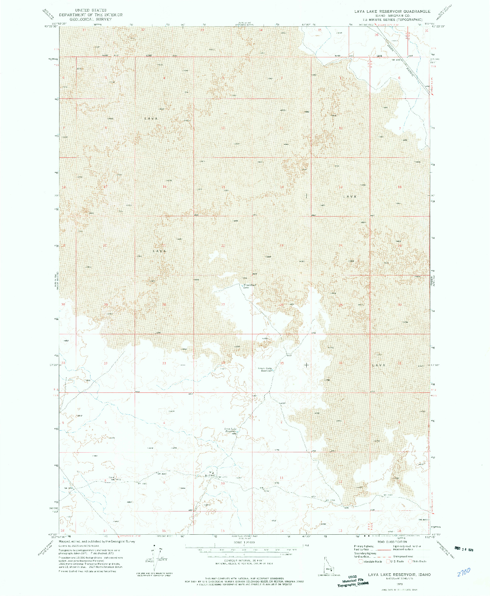 USGS 1:24000-SCALE QUADRANGLE FOR LAVA LAKE RESERVOIR, ID 1973
