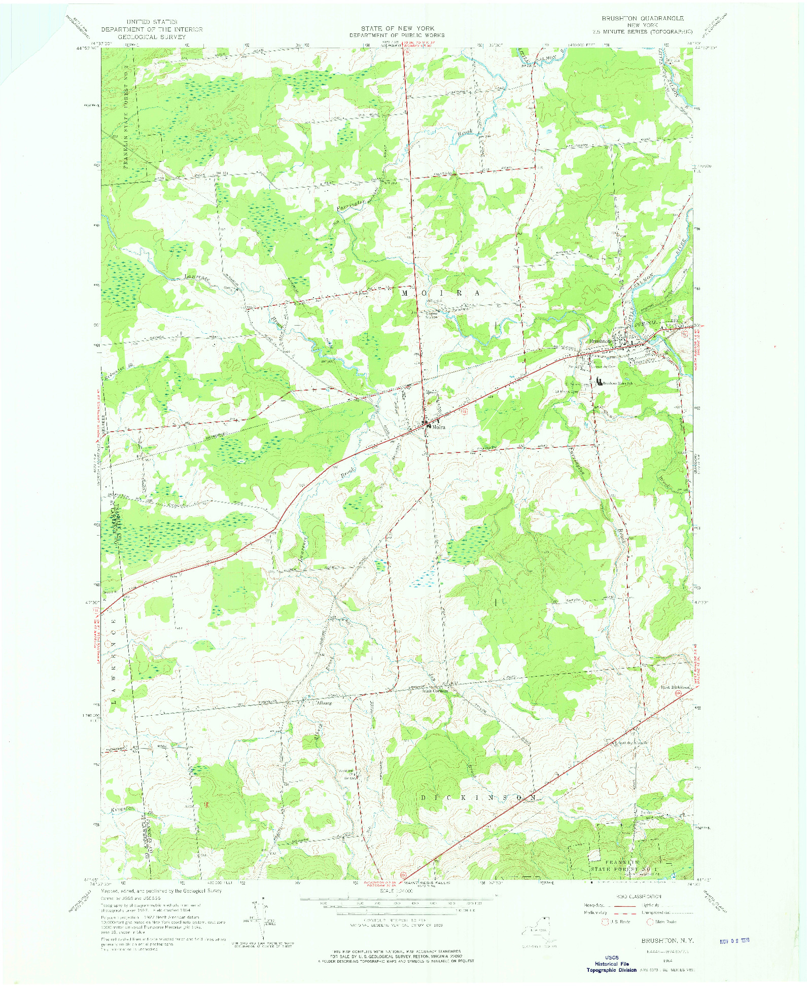 USGS 1:24000-SCALE QUADRANGLE FOR BRUSHTON, NY 1964