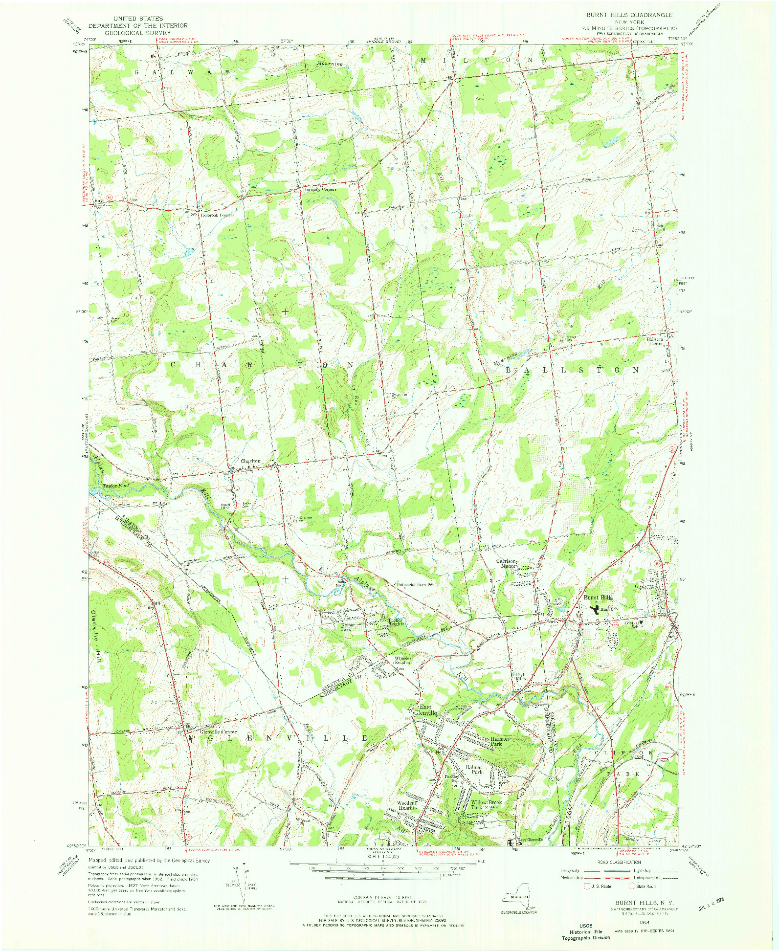 USGS 1:24000-SCALE QUADRANGLE FOR BURNT HILLS, NY 1954