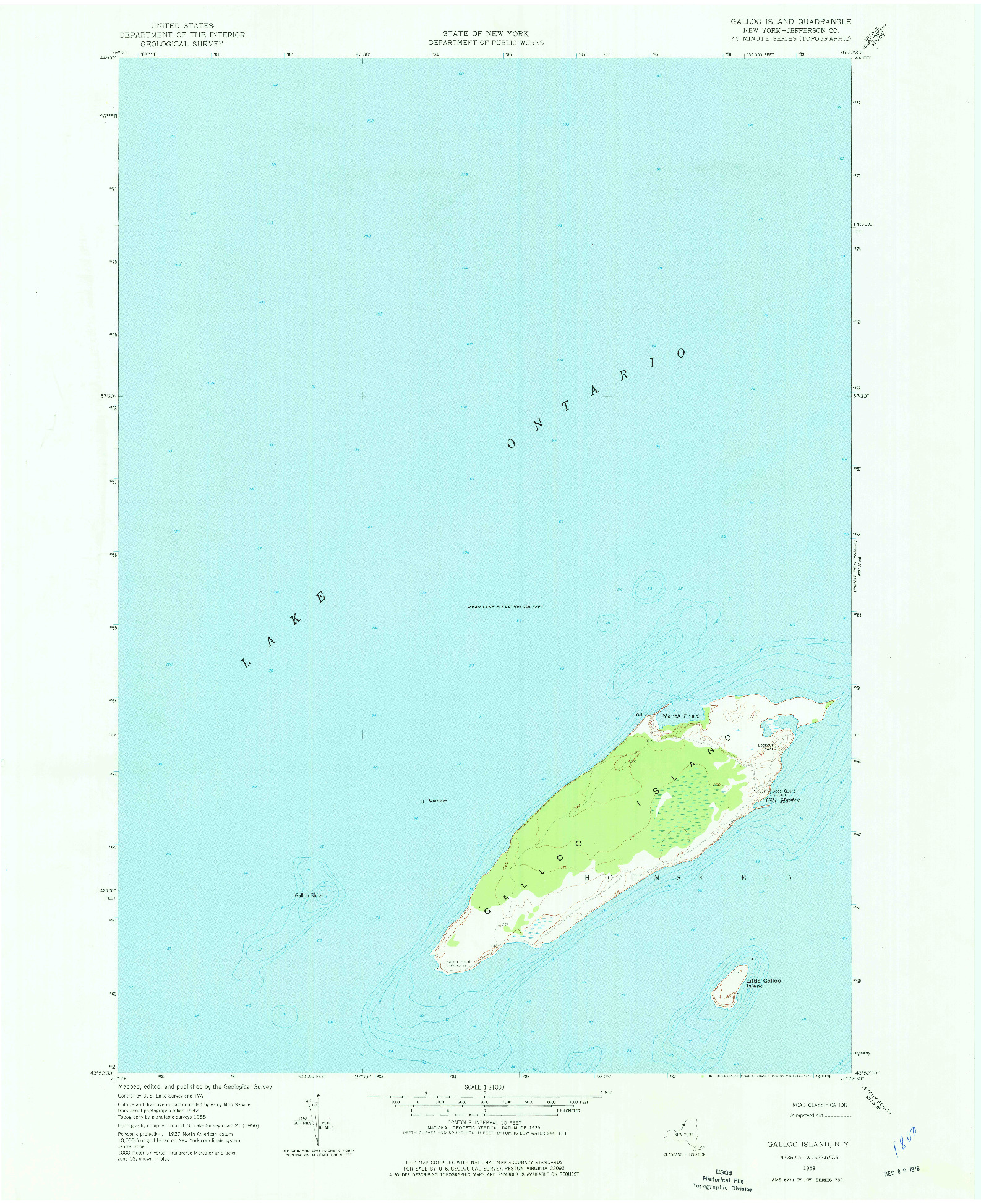 USGS 1:24000-SCALE QUADRANGLE FOR GALLOO ISLAND, NY 1958