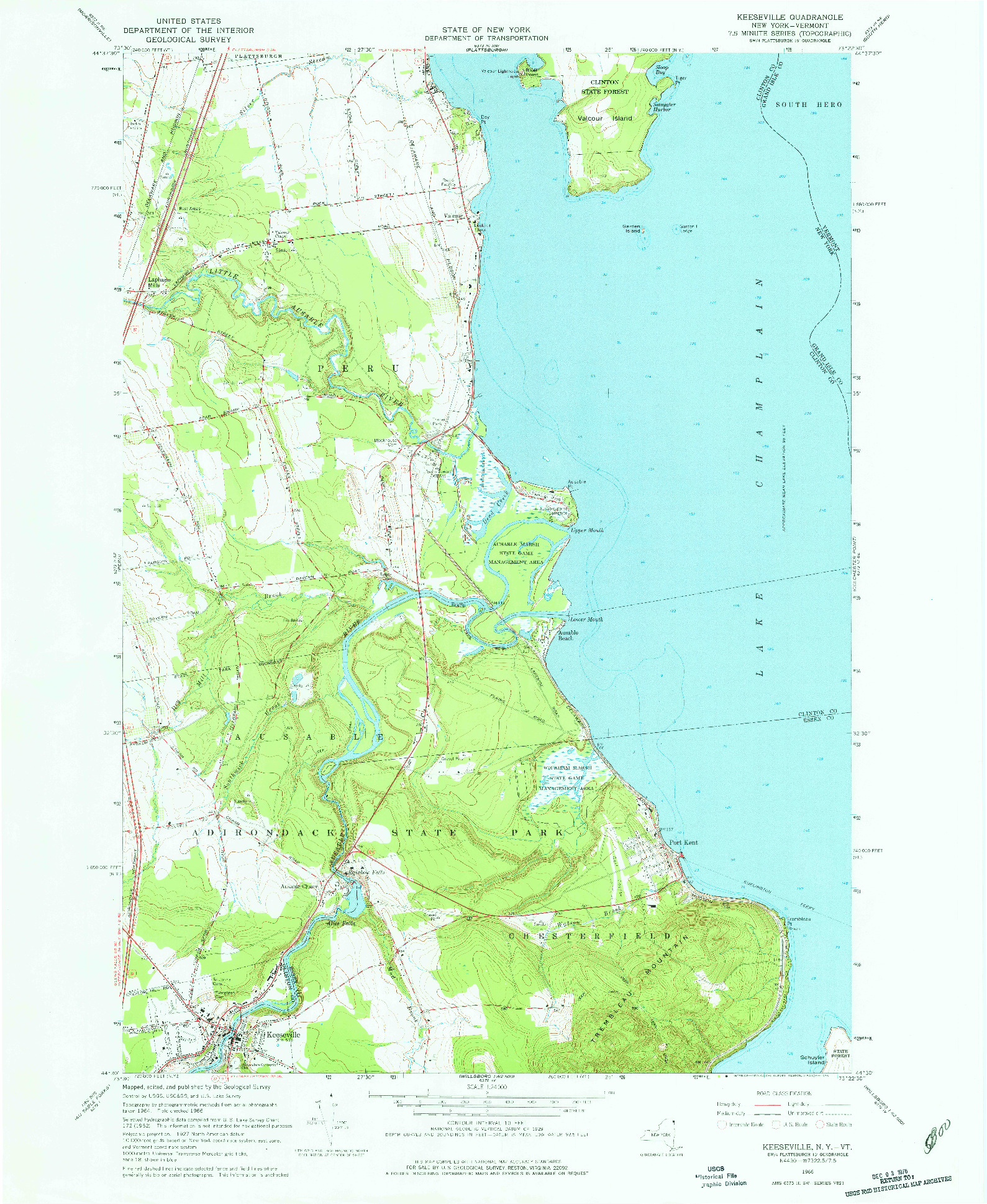 USGS 1:24000-SCALE QUADRANGLE FOR KEESEVILLE, NY 1966