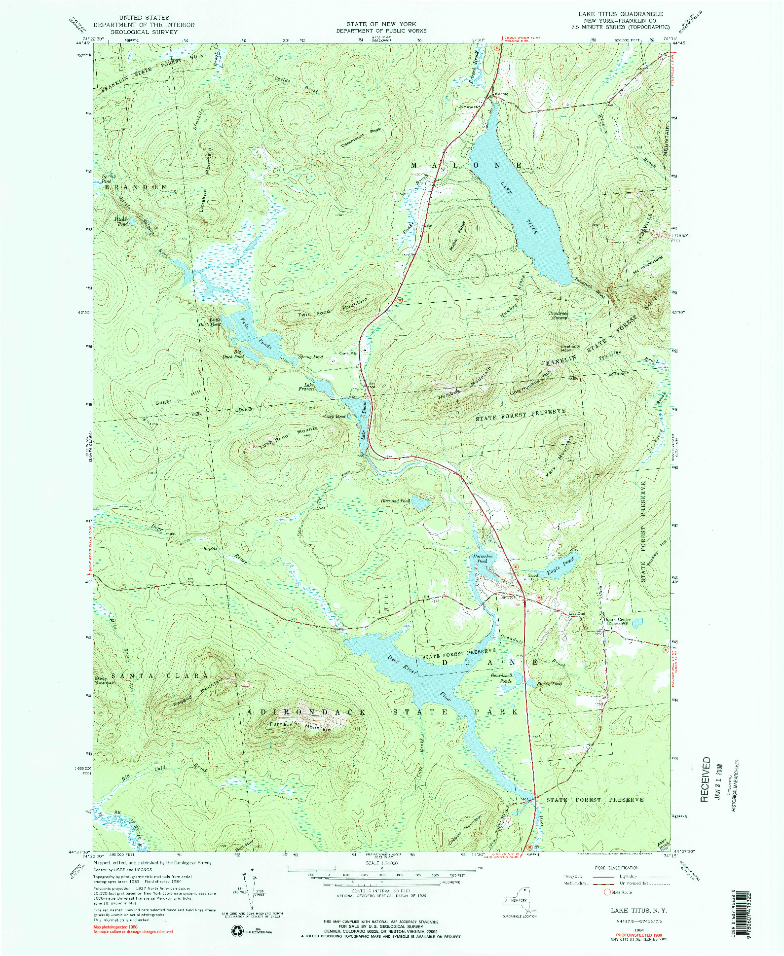 USGS 1:24000-SCALE QUADRANGLE FOR LAKE TITUS, NY 1964