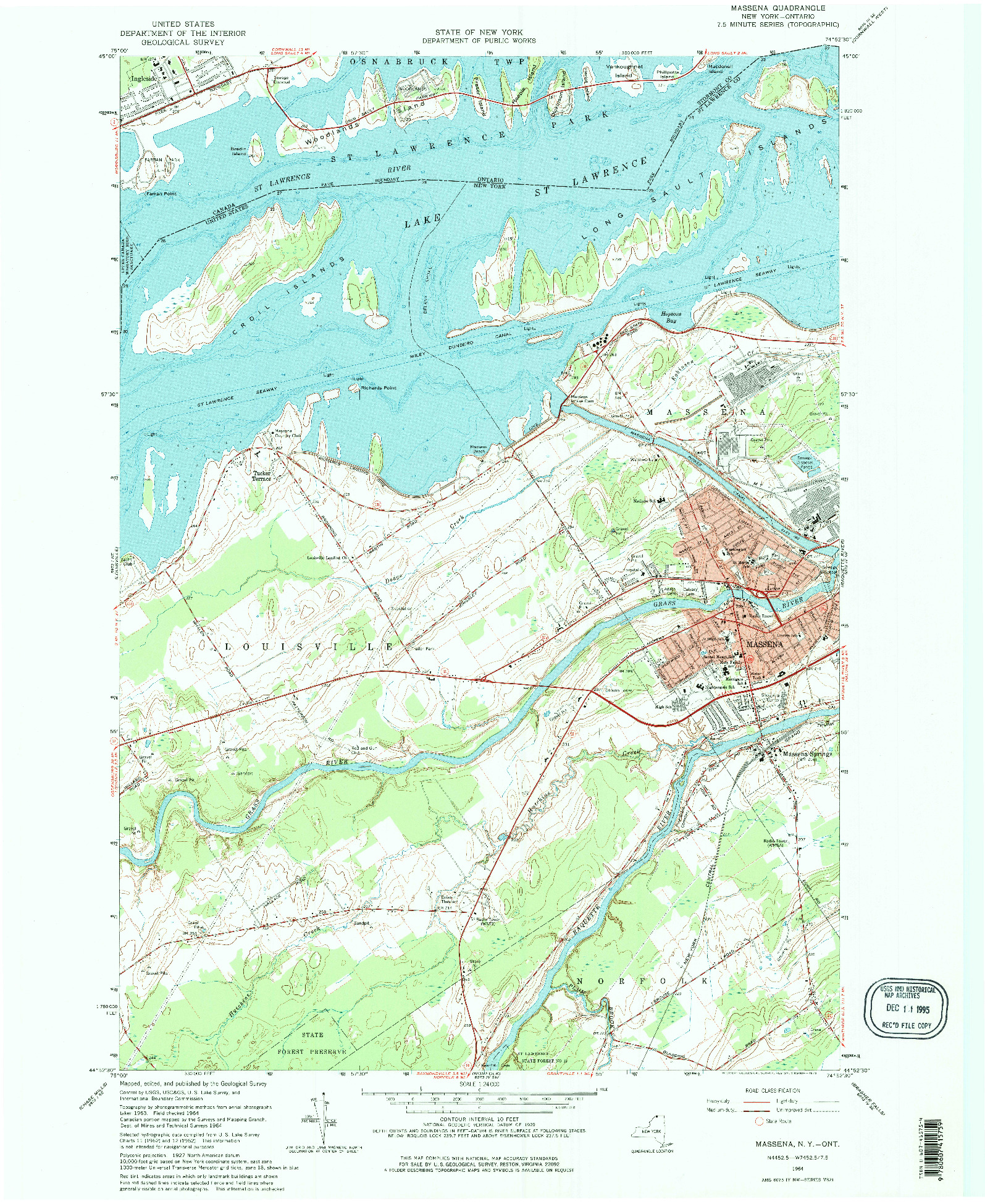 USGS 1:24000-SCALE QUADRANGLE FOR MASSENA, NY 1964