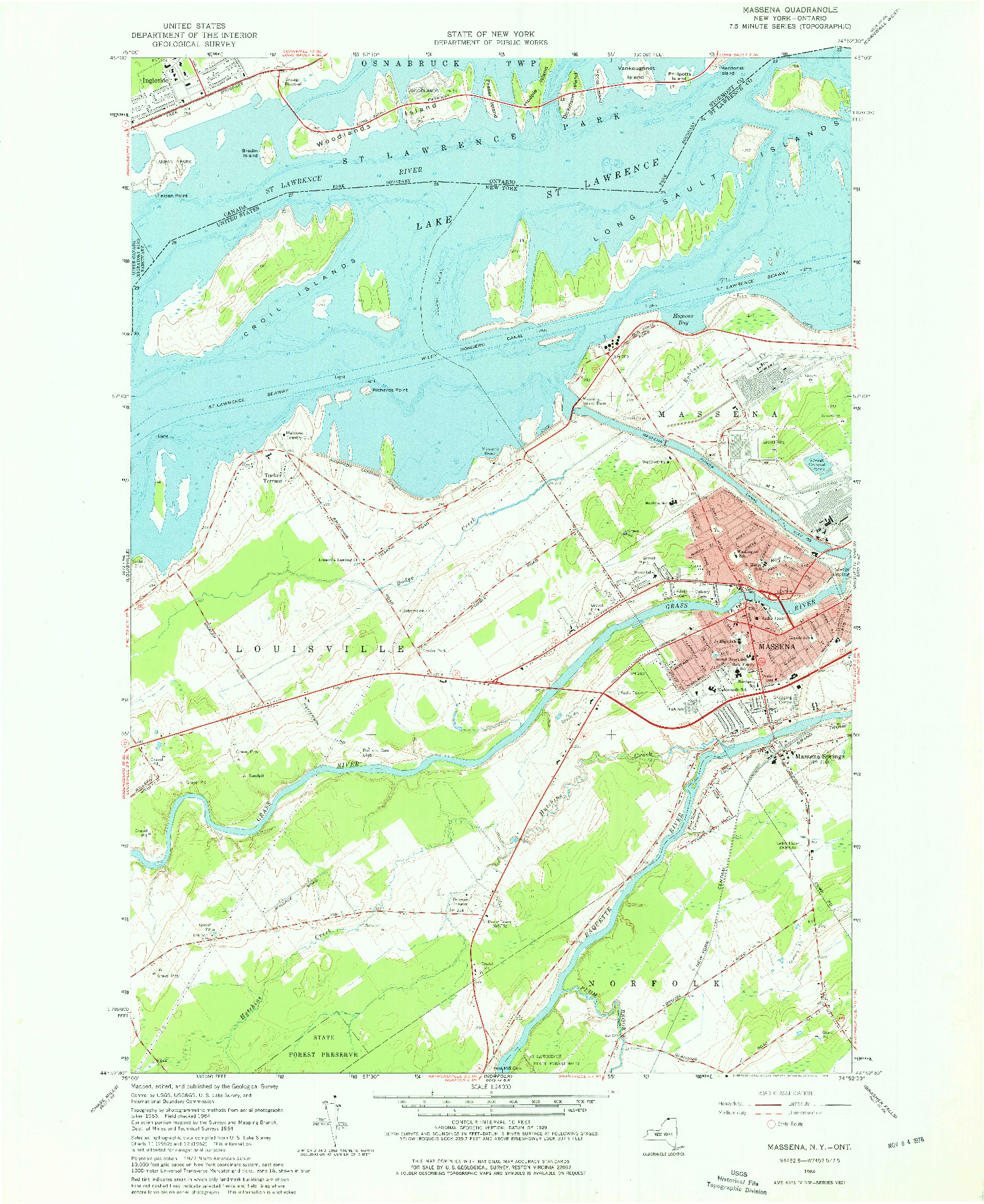 USGS 1:24000-SCALE QUADRANGLE FOR MASSENA, NY 1964