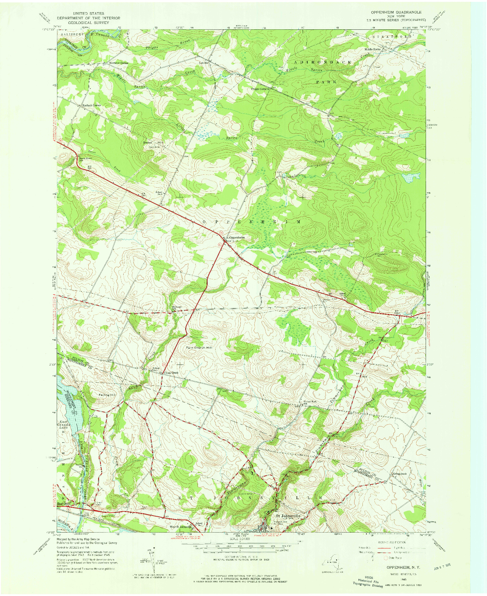 USGS 1:24000-SCALE QUADRANGLE FOR OPPENHEIM, NY 1945