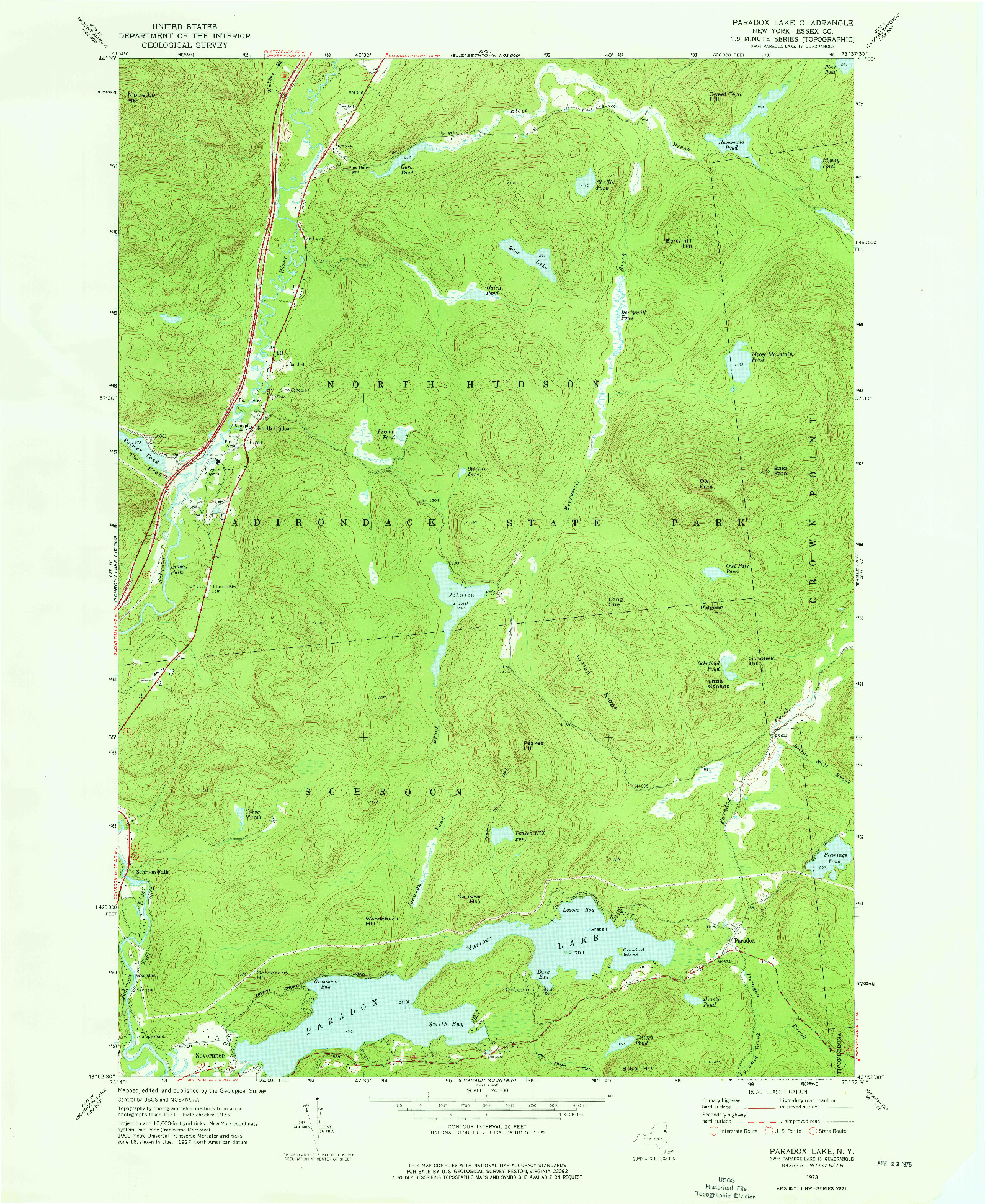 USGS 1:24000-SCALE QUADRANGLE FOR PARADOX LAKE, NY 1973