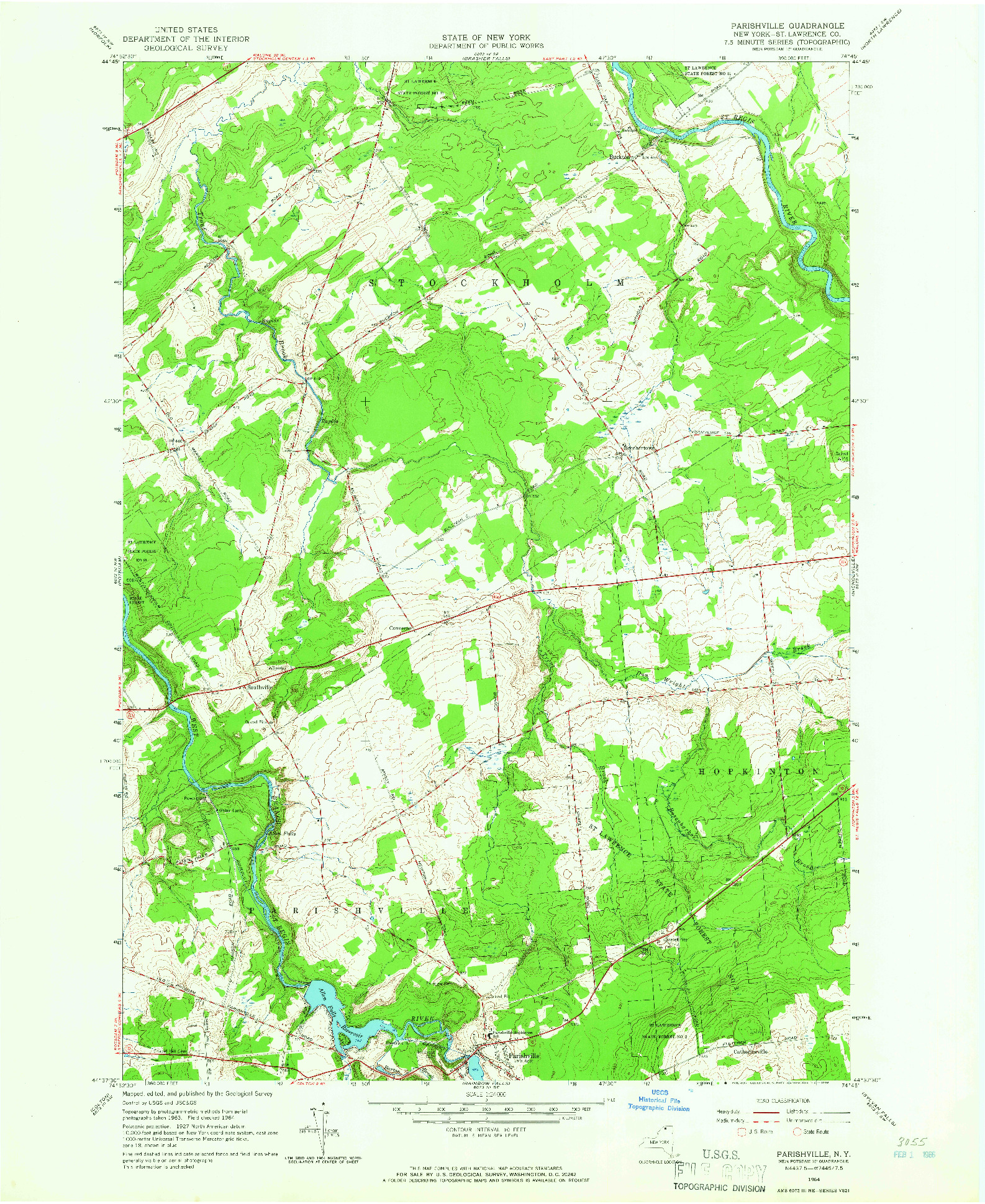 USGS 1:24000-SCALE QUADRANGLE FOR PARISHVILLE, NY 1964