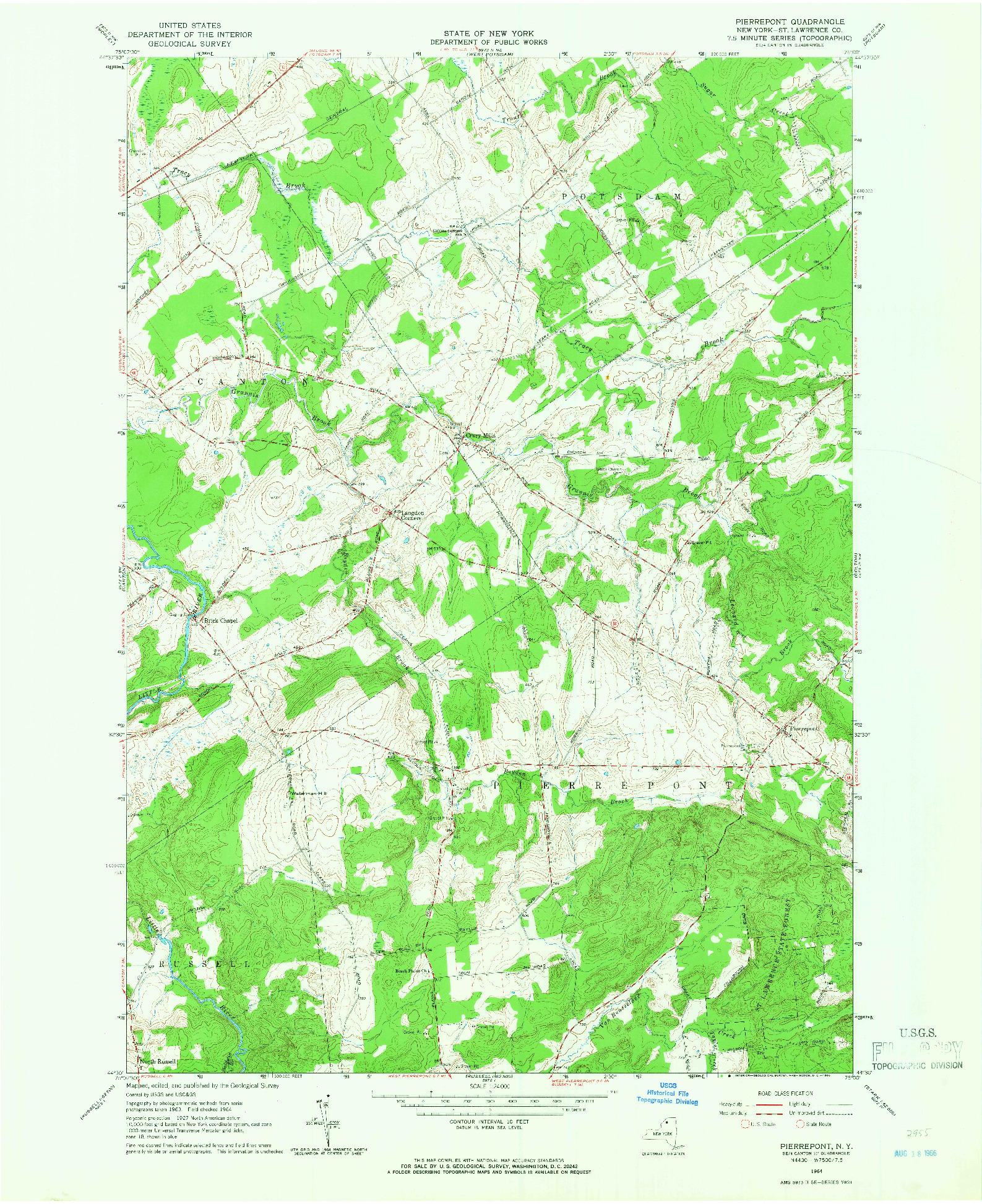 USGS 1:24000-SCALE QUADRANGLE FOR PIERREPONT, NY 1964