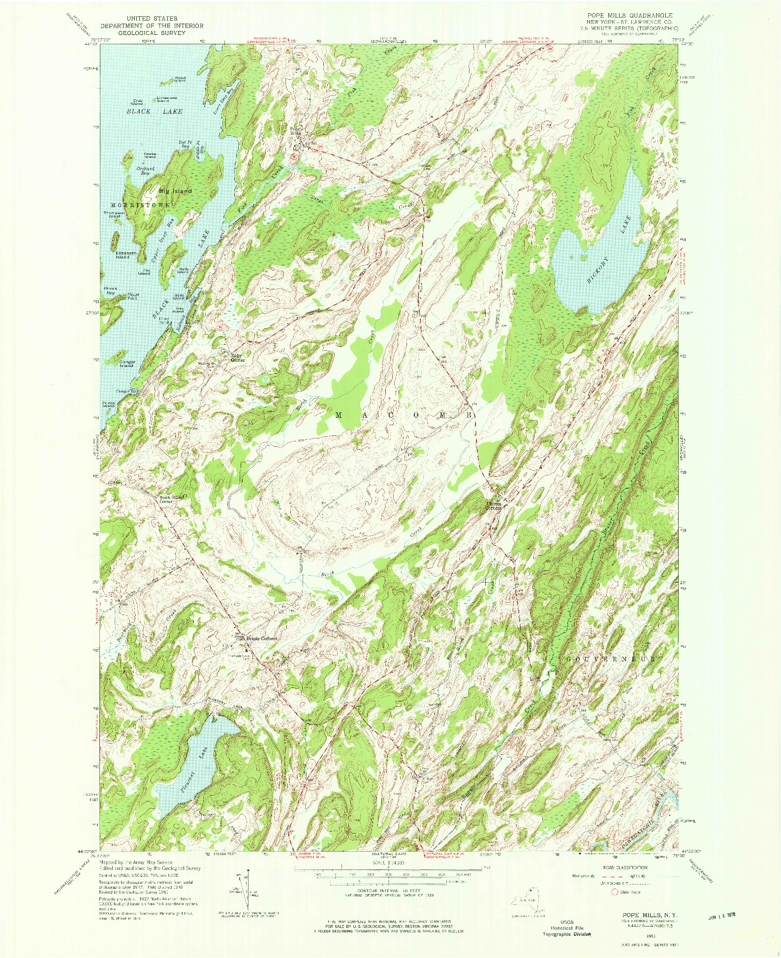 USGS 1:24000-SCALE QUADRANGLE FOR POPE MILLS, NY 1961