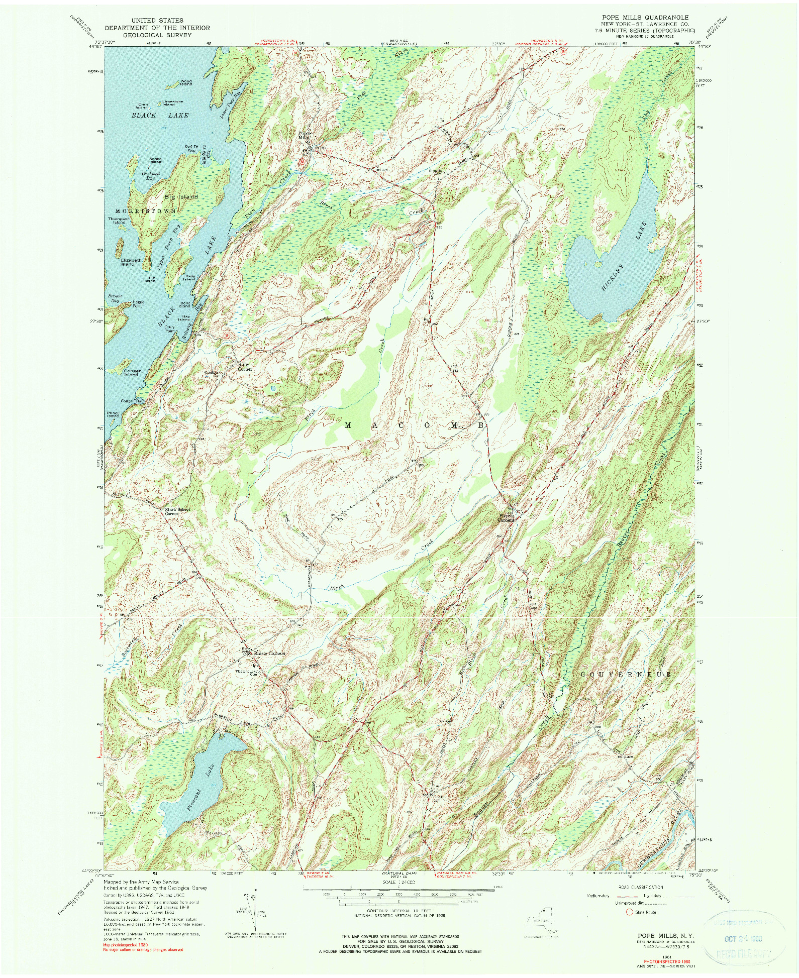 USGS 1:24000-SCALE QUADRANGLE FOR POPE MILLS, NY 1961