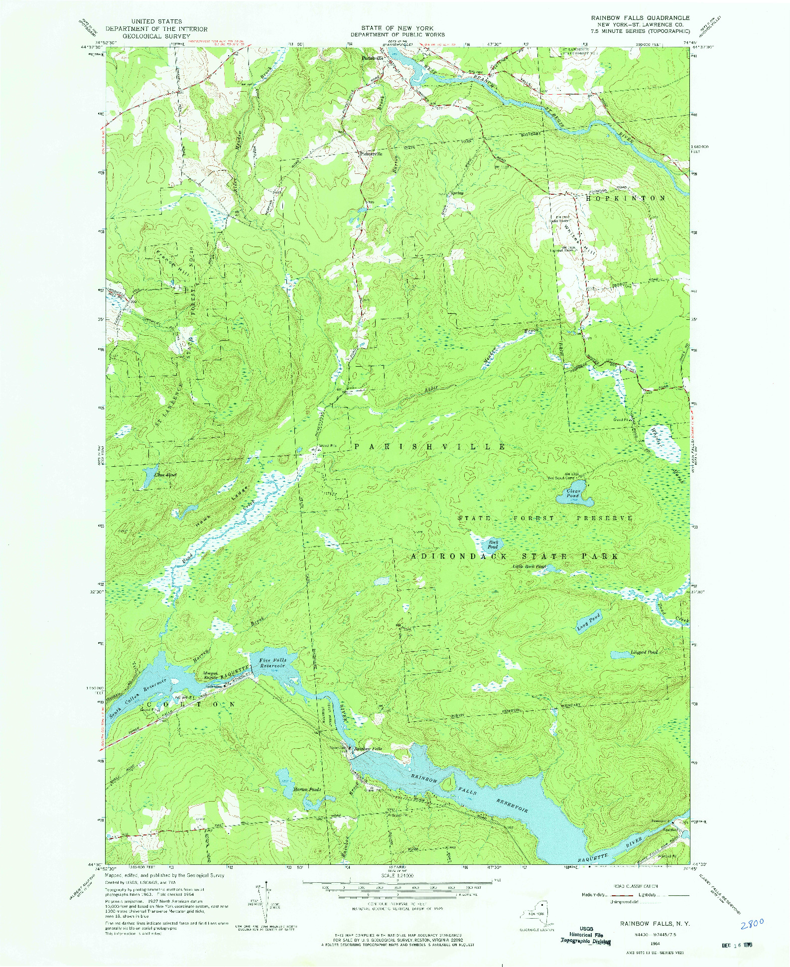 USGS 1:24000-SCALE QUADRANGLE FOR RAINBOW FALLS, NY 1964
