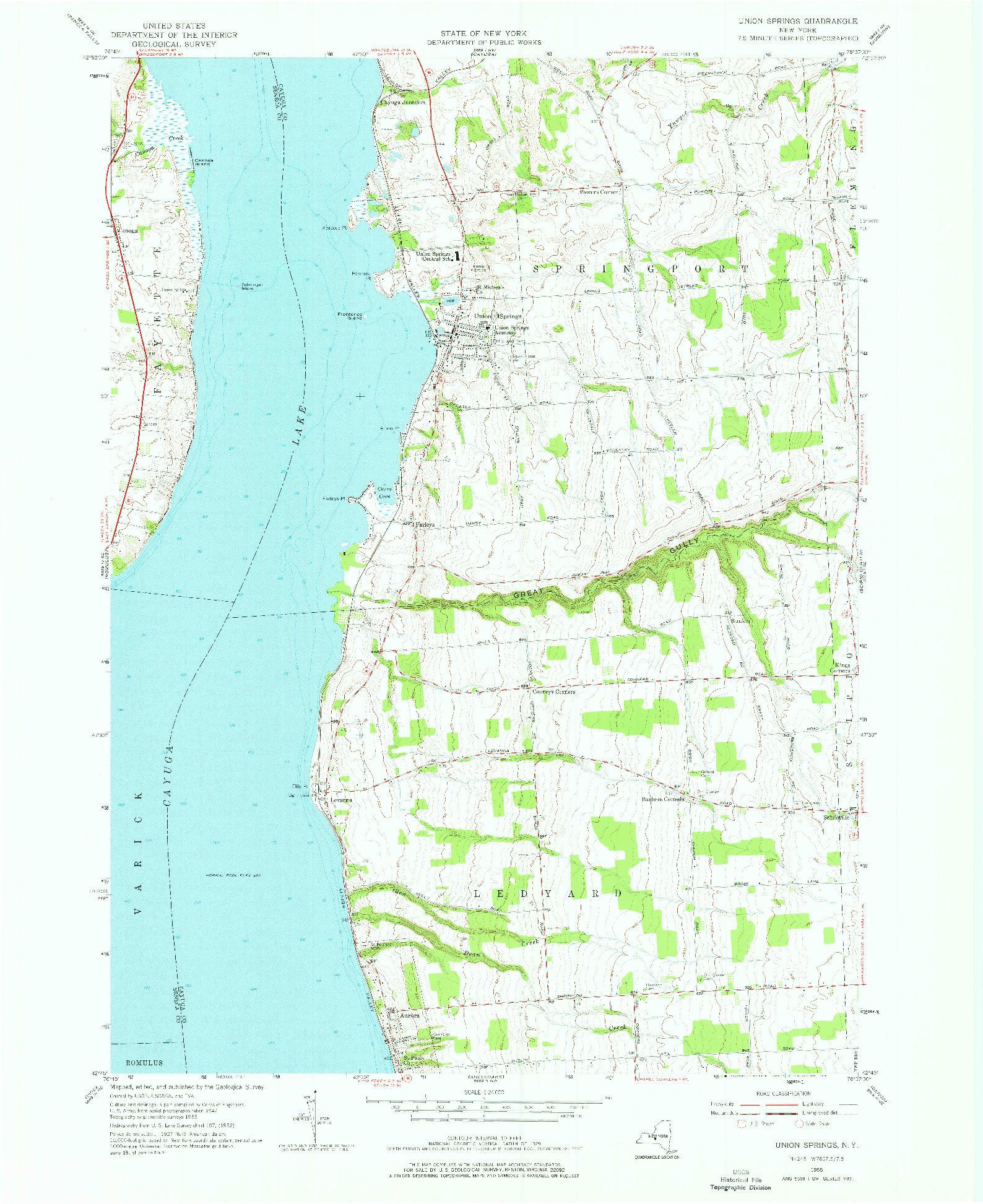 USGS 1:24000-SCALE QUADRANGLE FOR UNION SPRINGS, NY 1955