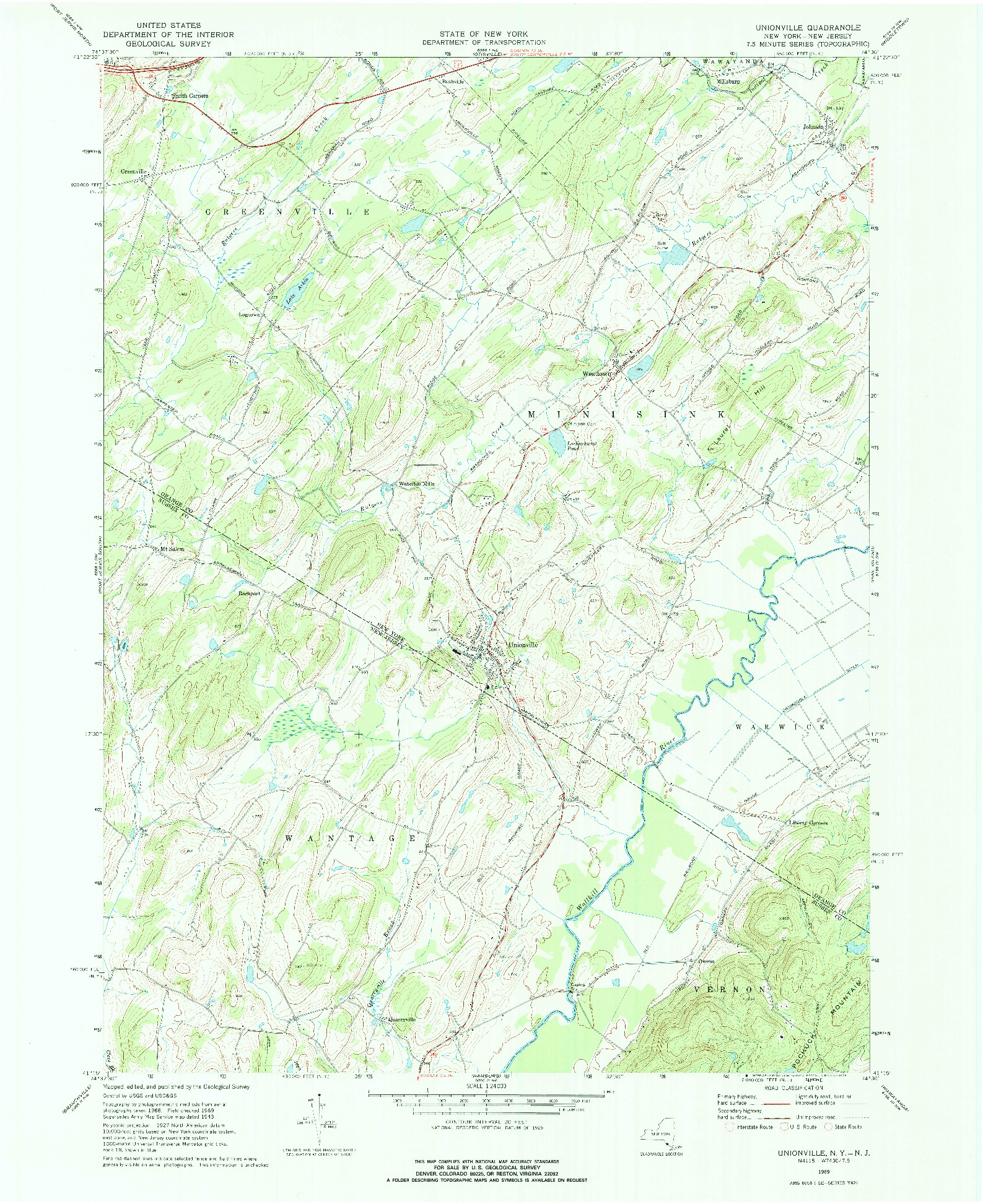 USGS 1:24000-SCALE QUADRANGLE FOR UNIONVILLE, NY 1969