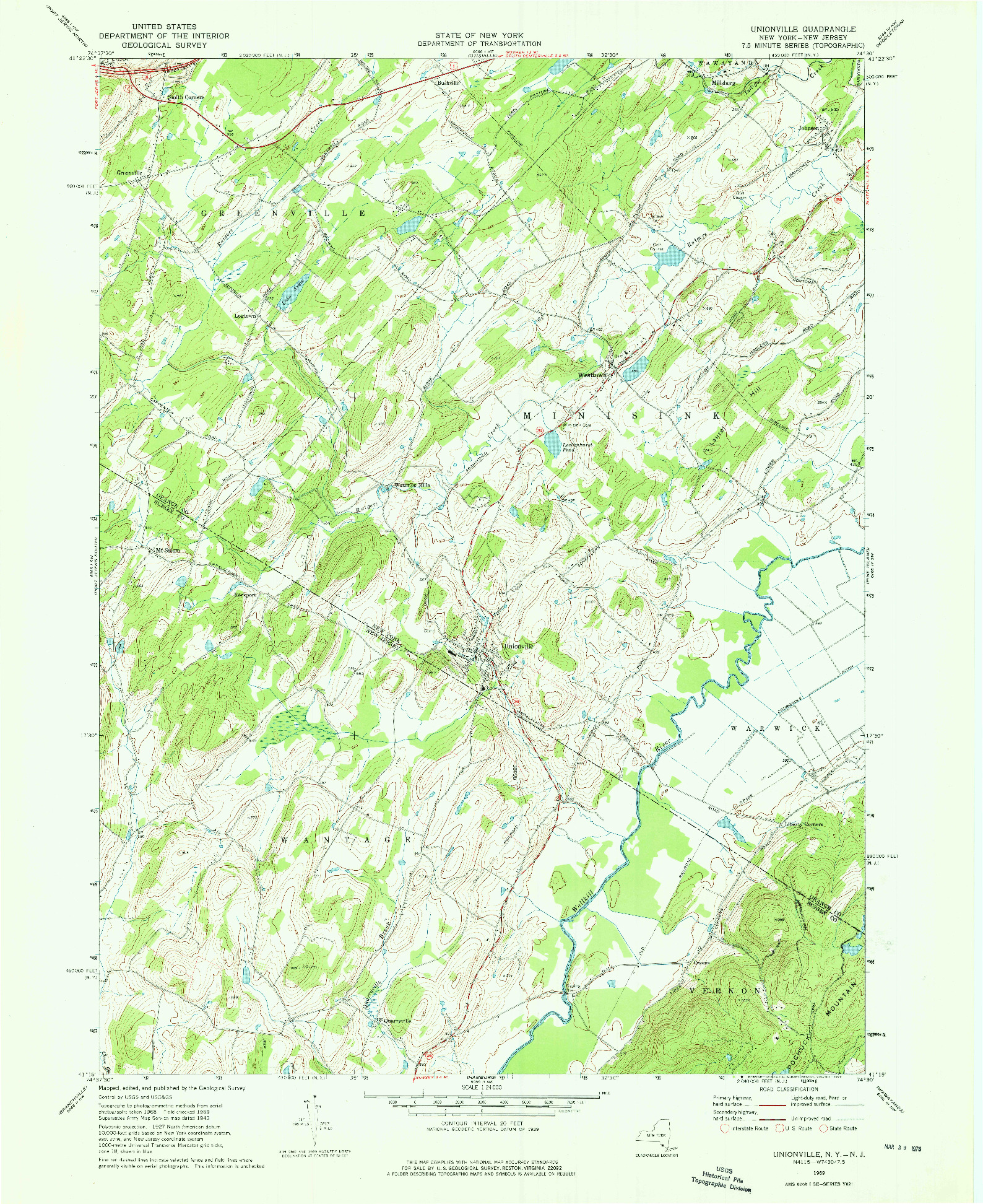 USGS 1:24000-SCALE QUADRANGLE FOR UNIONVILLE, NY 1969