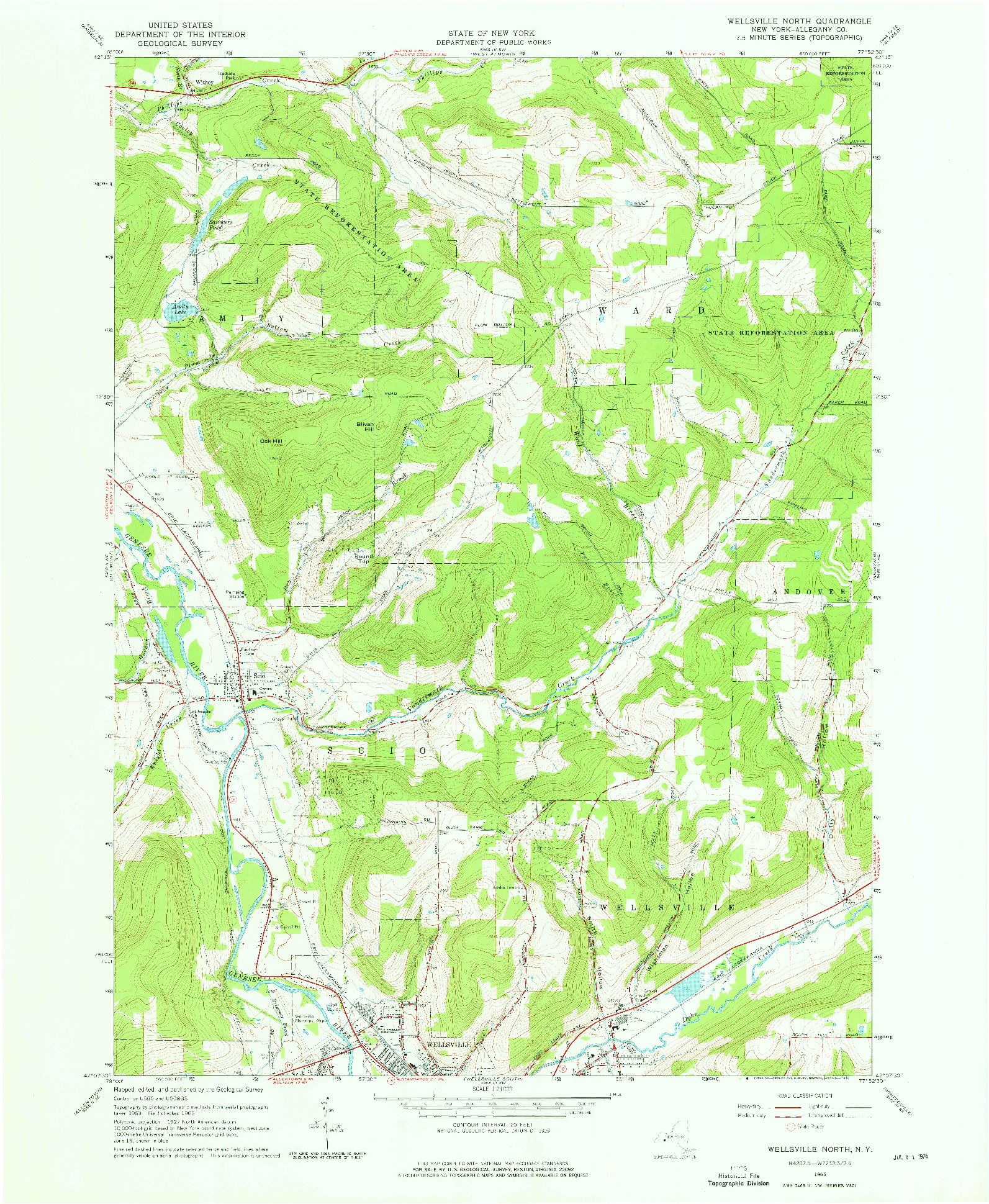 USGS 1:24000-SCALE QUADRANGLE FOR WELLSVILLE NORTH, NY 1965
