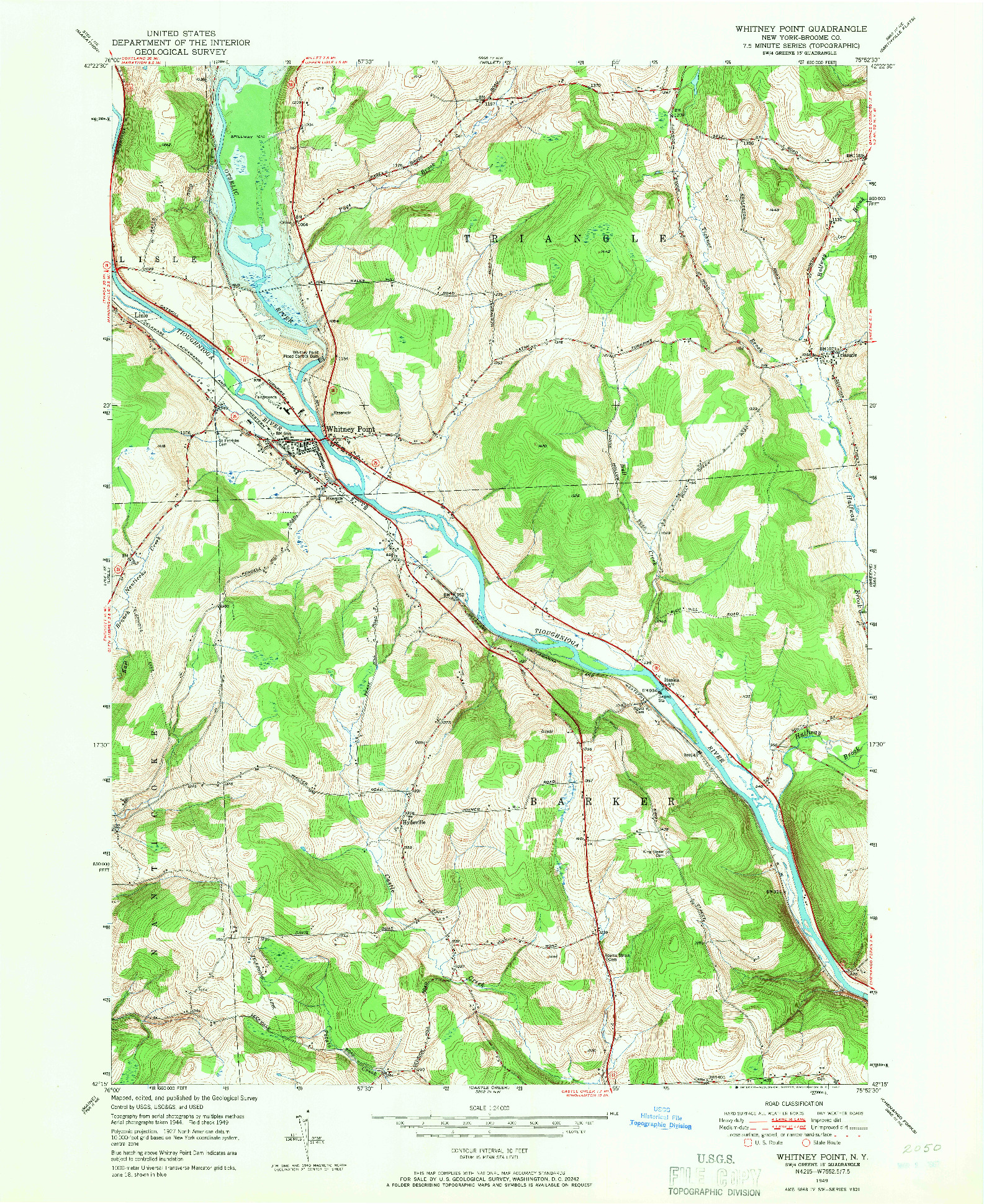 USGS 1:24000-SCALE QUADRANGLE FOR WHITNEY POINT, NY 1949