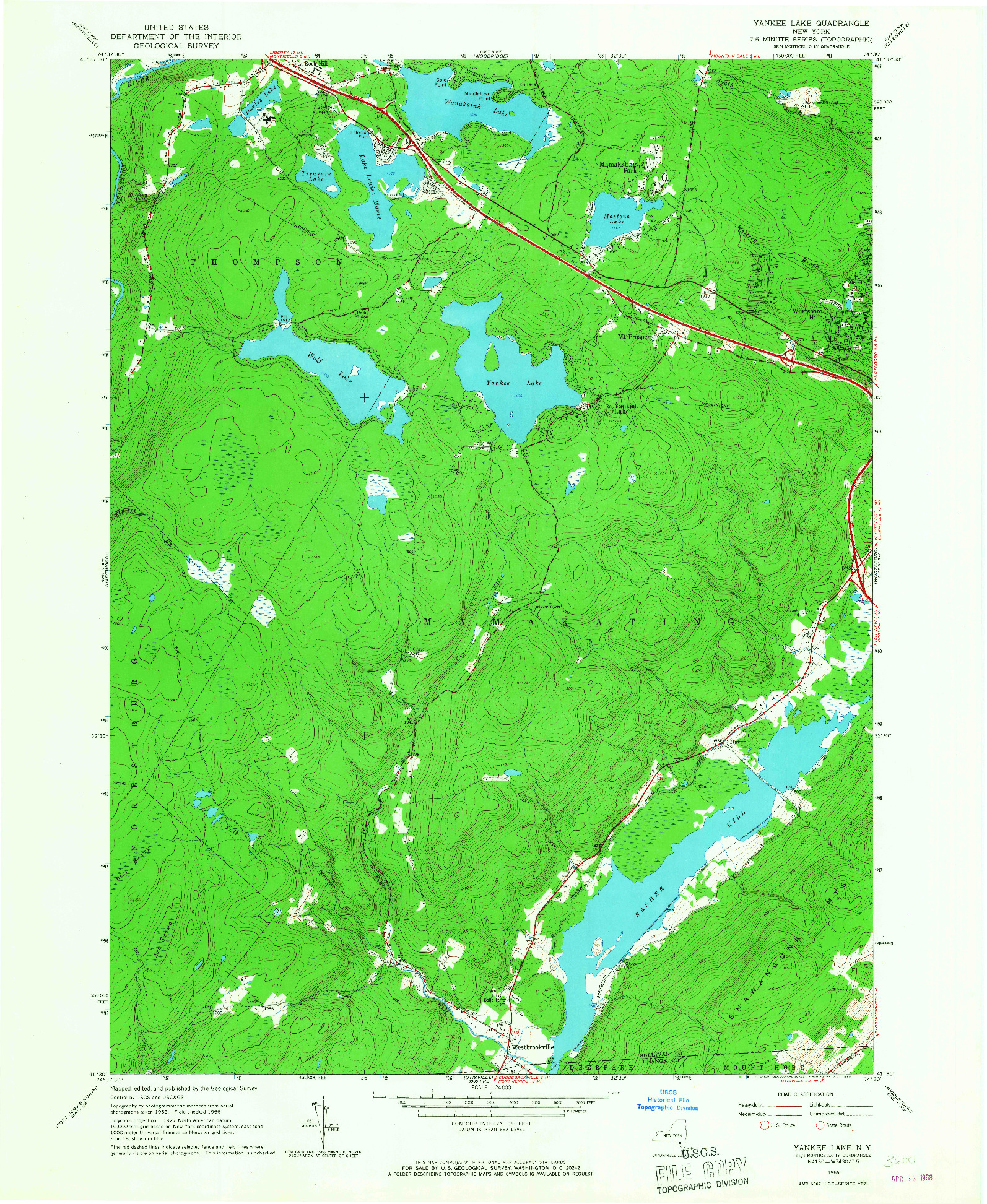 USGS 1:24000-SCALE QUADRANGLE FOR YANKEE LAKE, NY 1966