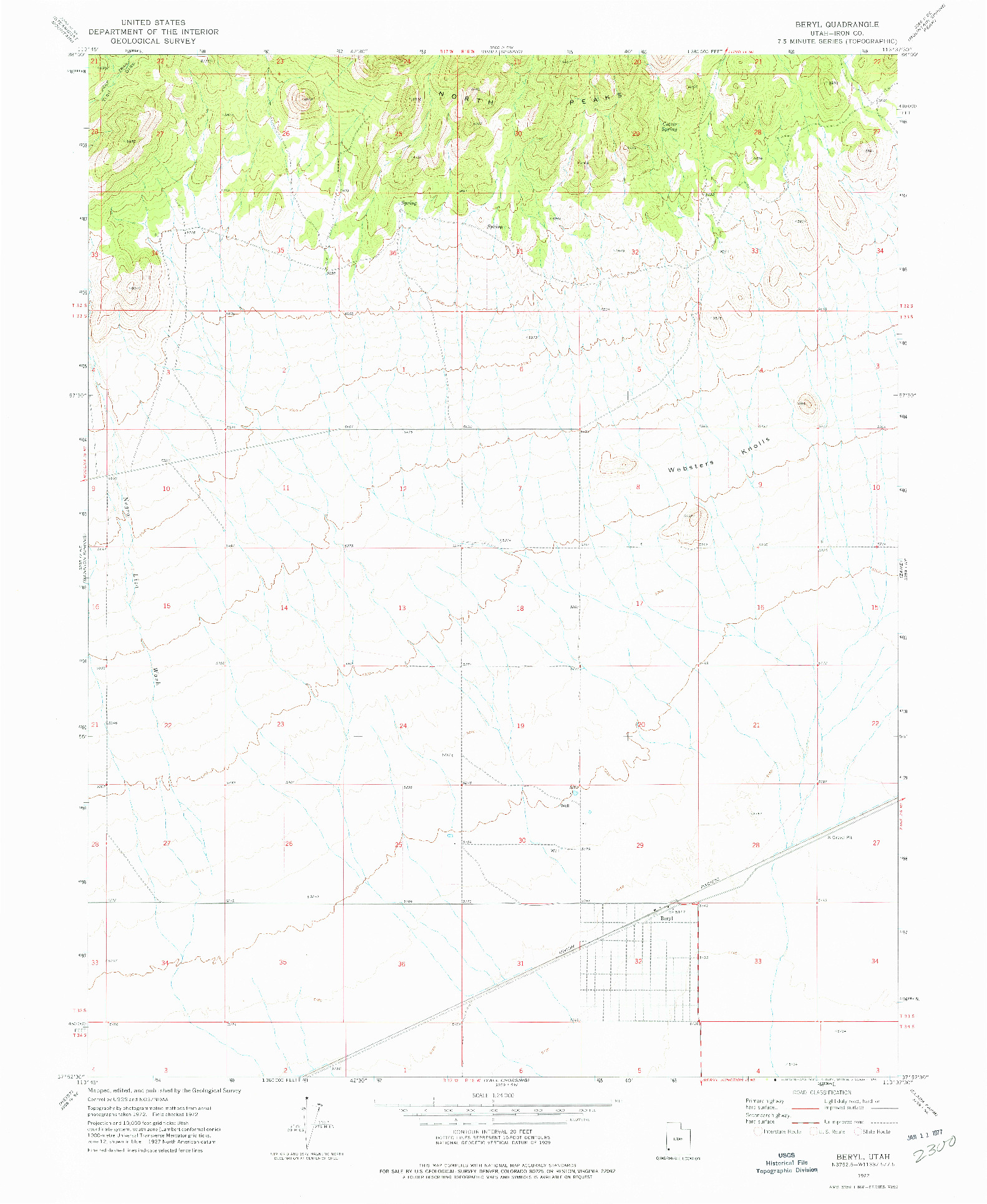USGS 1:24000-SCALE QUADRANGLE FOR BERYL, UT 1972