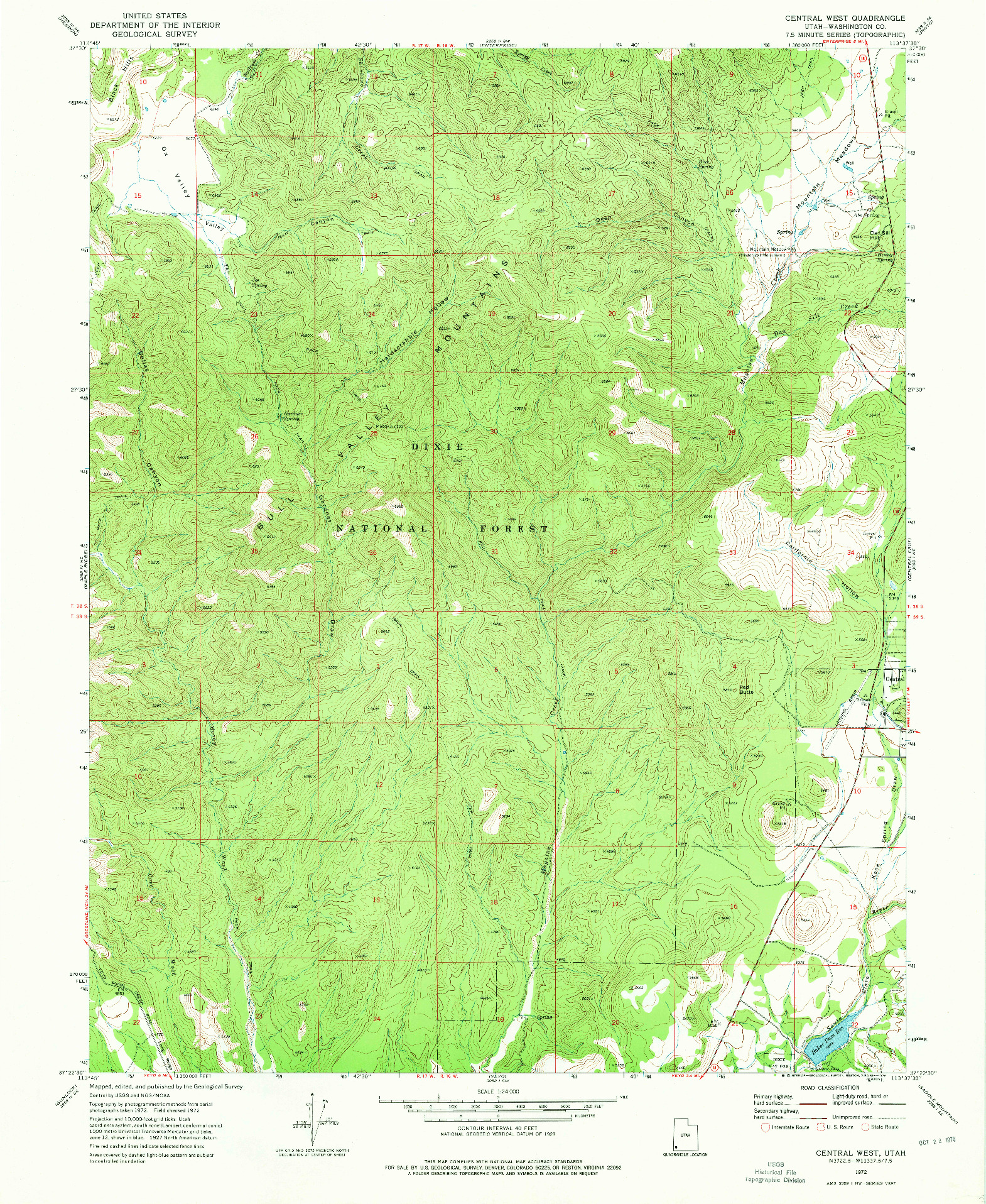 USGS 1:24000-SCALE QUADRANGLE FOR CENTRAL WEST, UT 1972