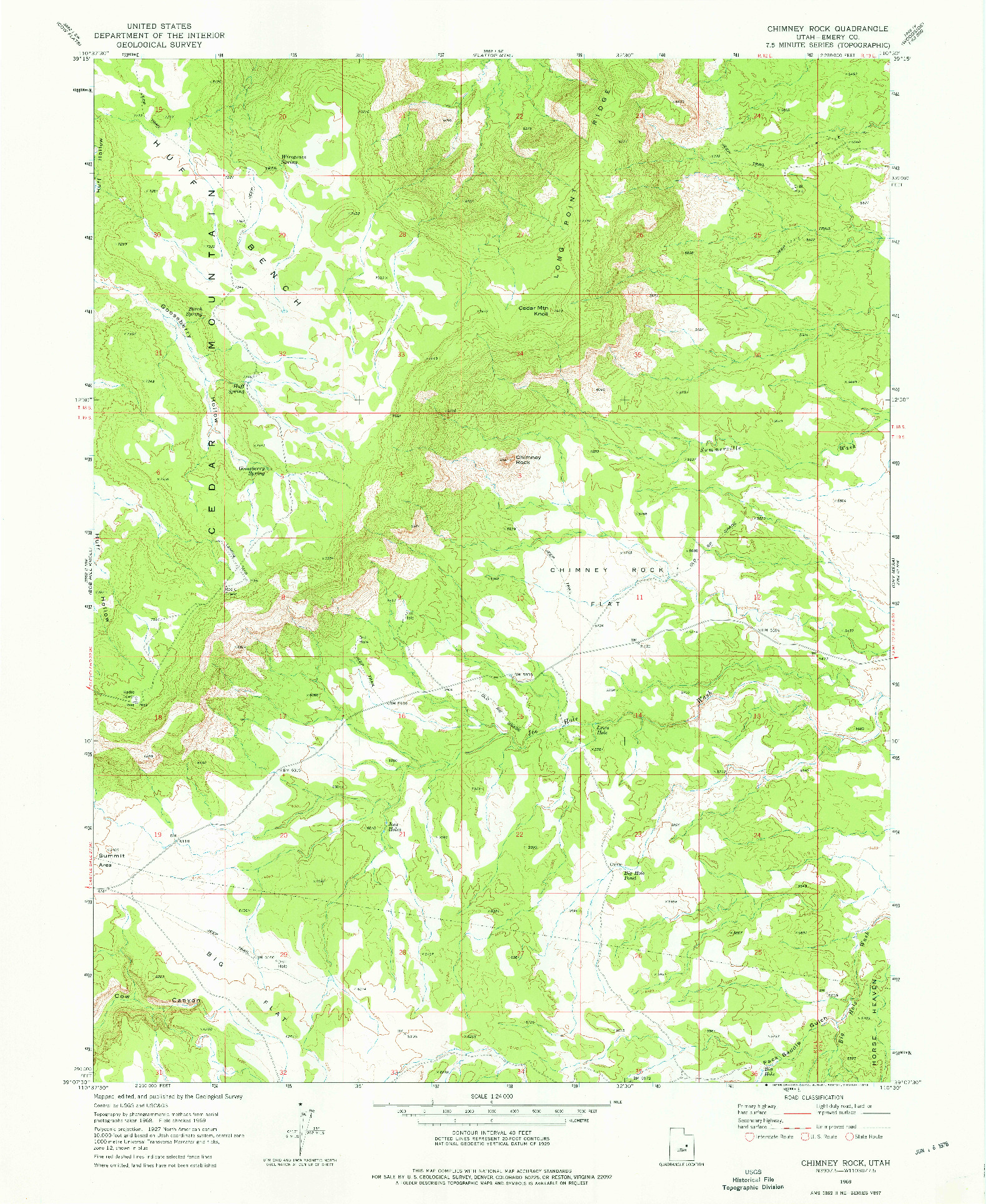 USGS 1:24000-SCALE QUADRANGLE FOR CHIMNEY ROCK, UT 1969