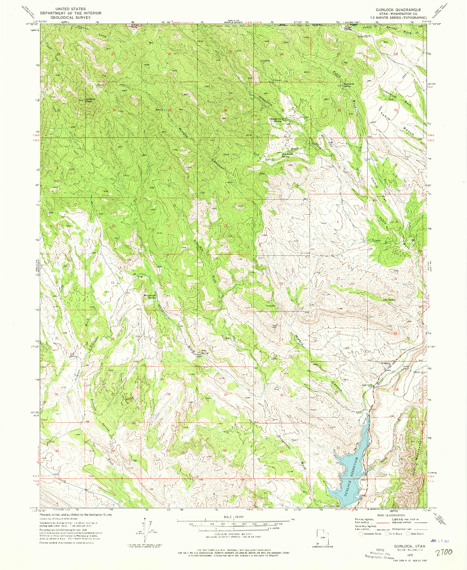 USGS 1:24000-SCALE QUADRANGLE FOR GUNLOCK, UT 1972