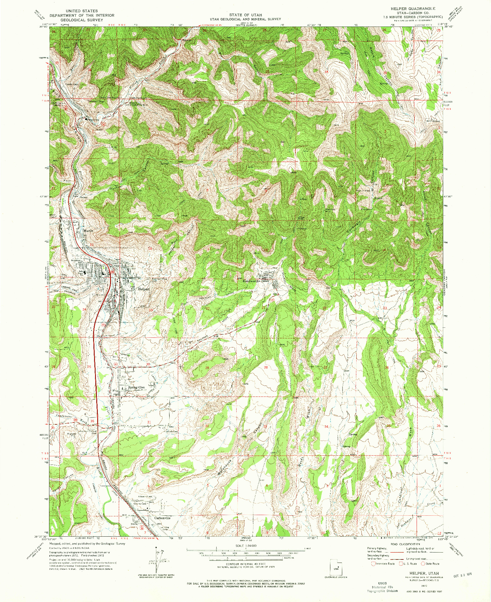 USGS 1:24000-SCALE QUADRANGLE FOR HELPER, UT 1972