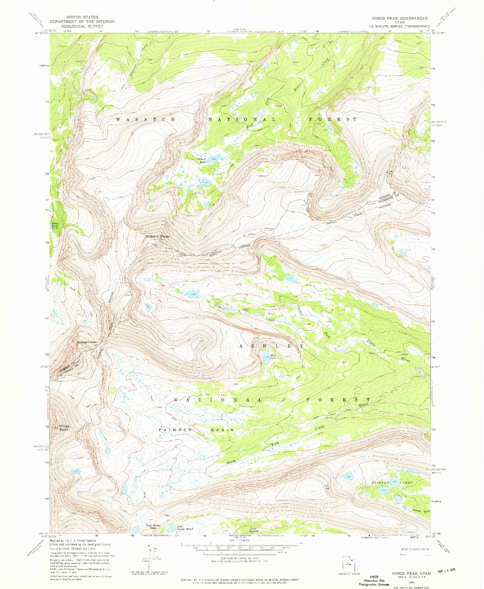 USGS 1:24000-SCALE QUADRANGLE FOR KINGS PEAK, UT 1965