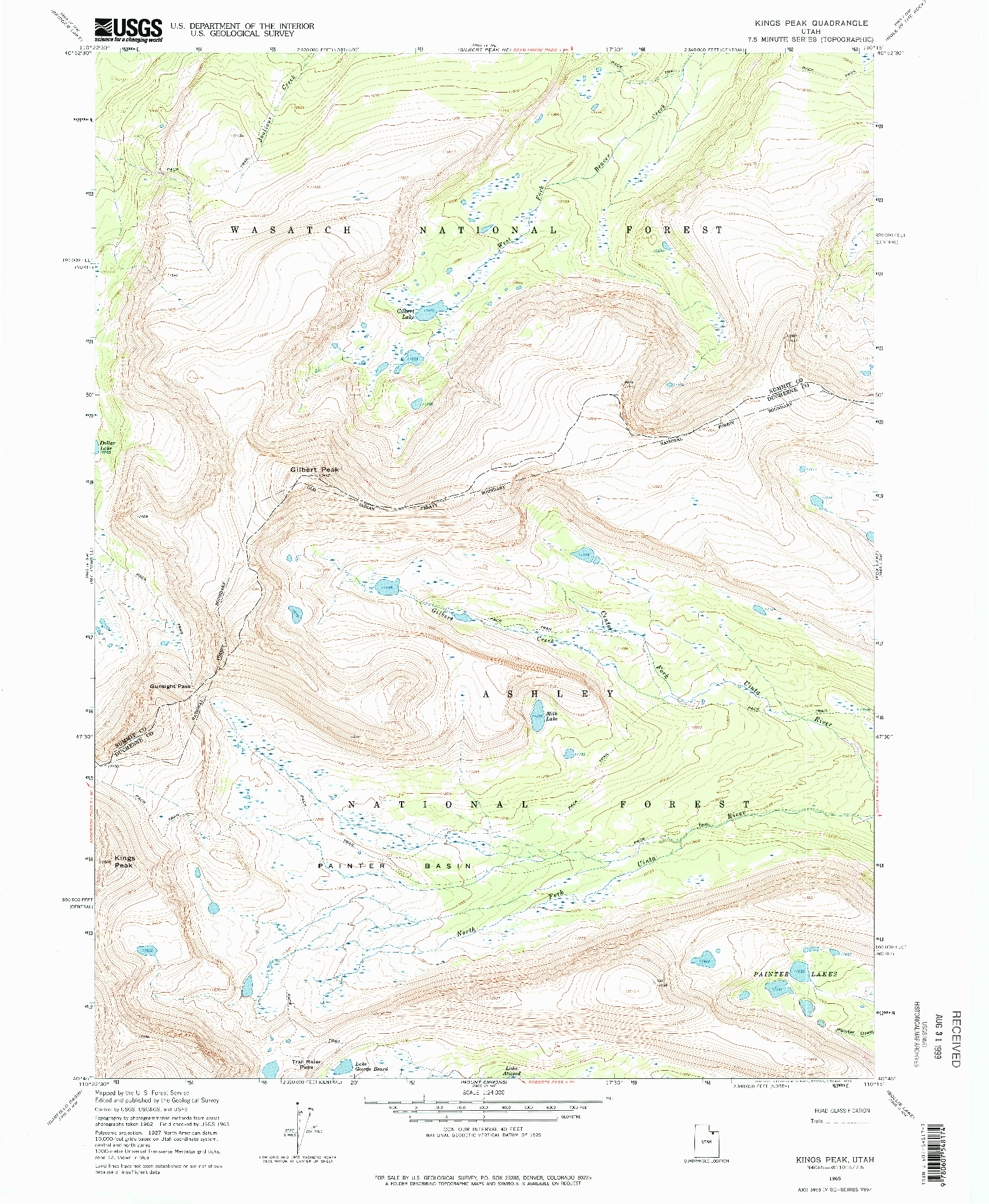 USGS 1:24000-SCALE QUADRANGLE FOR KINGS PEAK, UT 1965