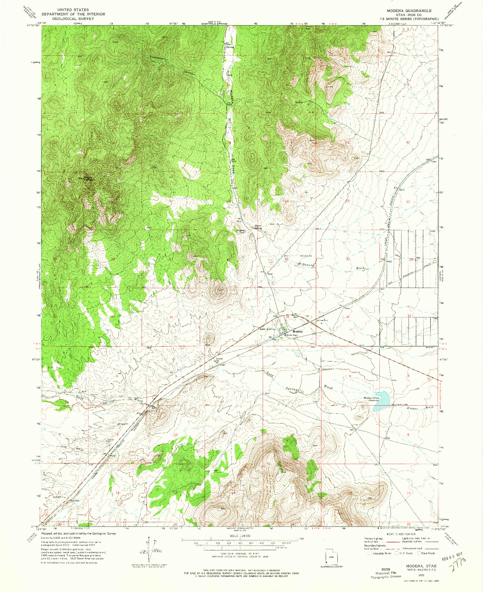 USGS 1:24000-SCALE QUADRANGLE FOR MODENA, UT 1972