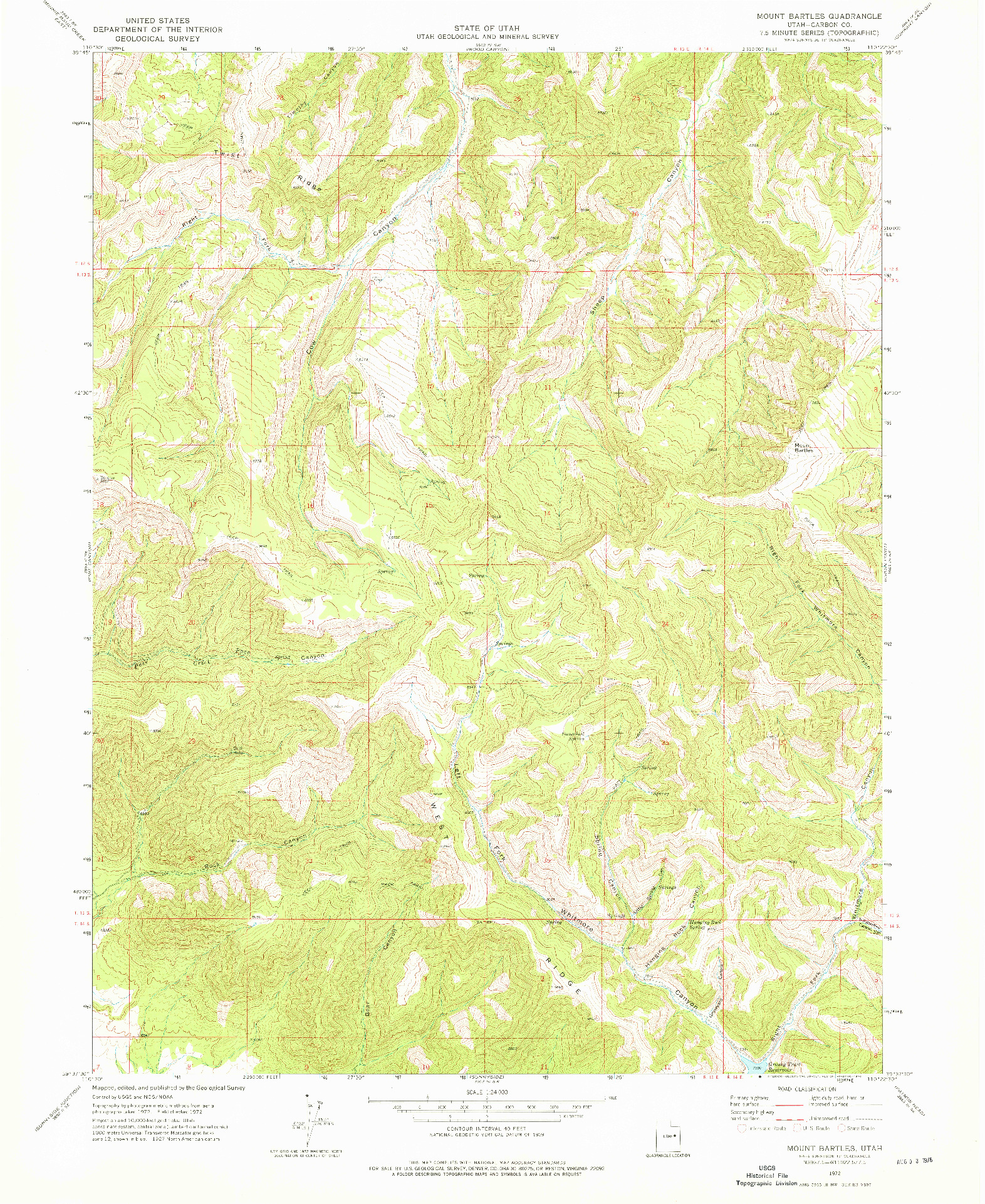 USGS 1:24000-SCALE QUADRANGLE FOR MOUNT BARTLES, UT 1972