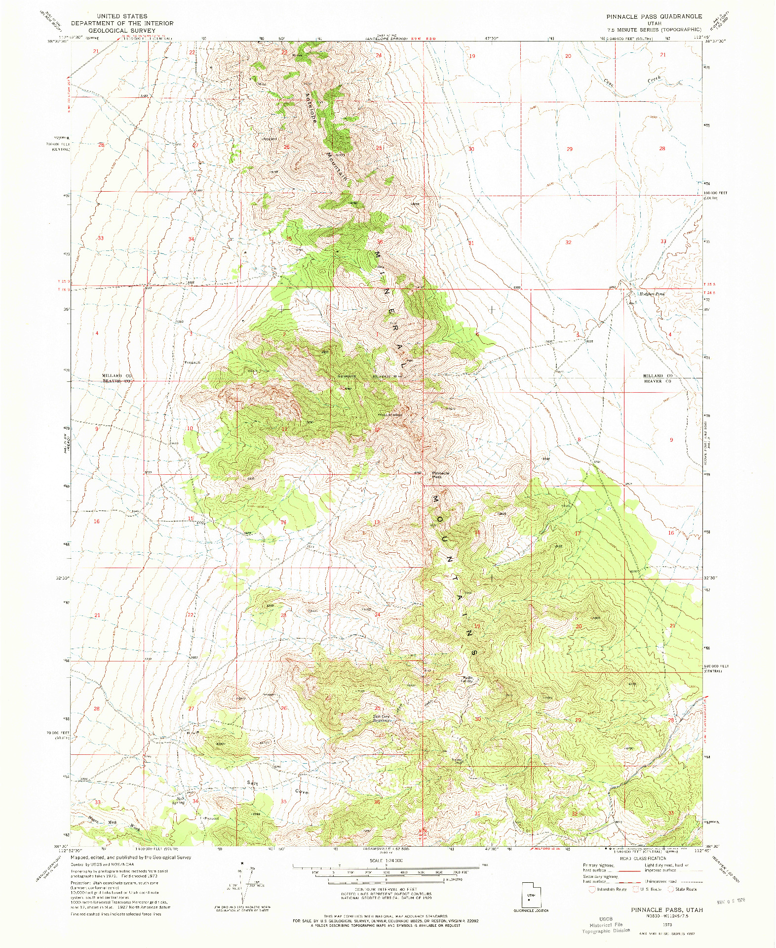 USGS 1:24000-SCALE QUADRANGLE FOR PINNACLE PASS, UT 1973