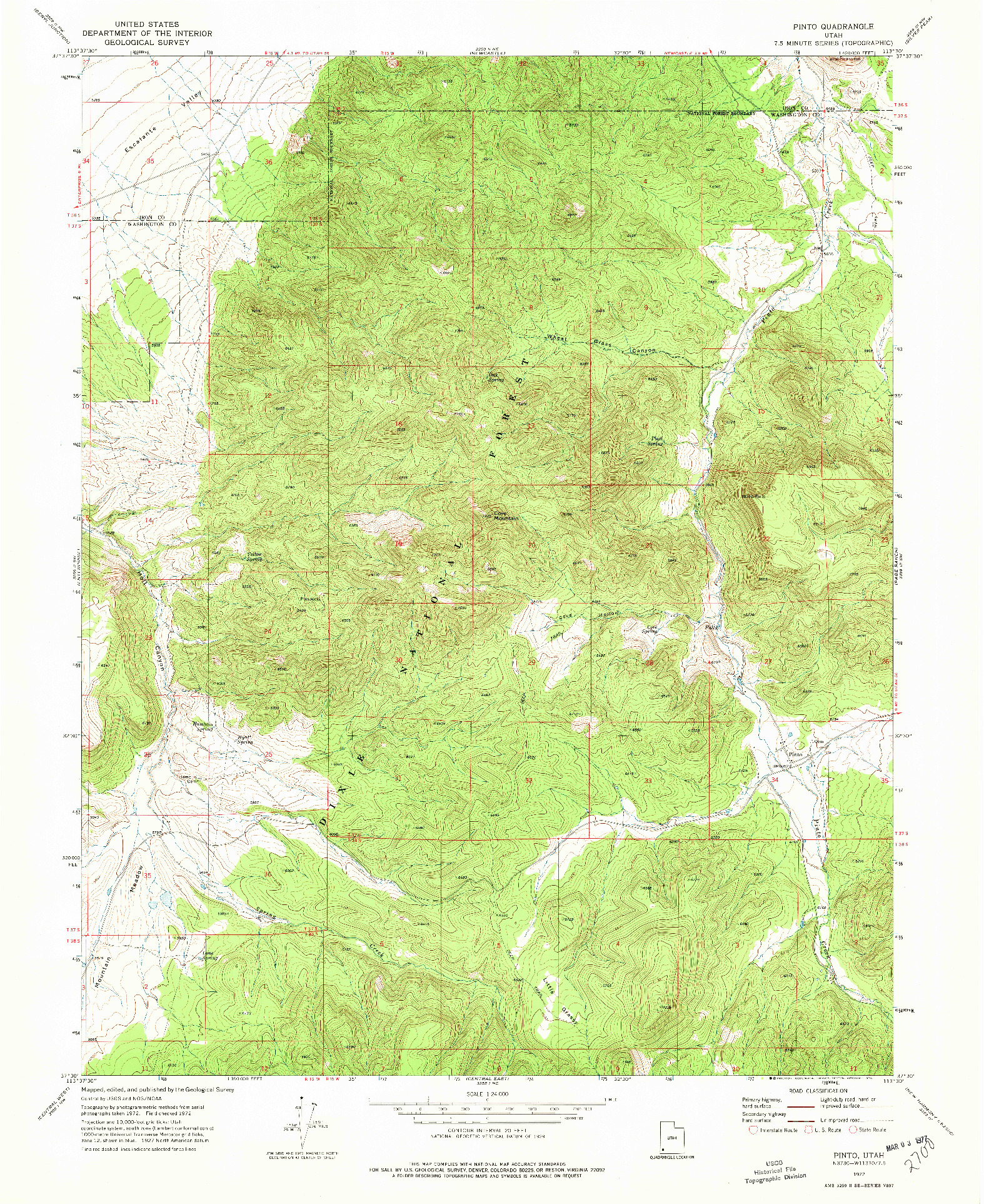 USGS 1:24000-SCALE QUADRANGLE FOR PINTO, UT 1972