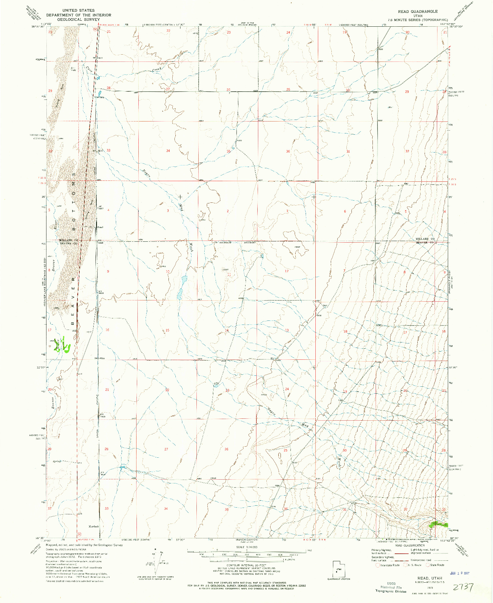 USGS 1:24000-SCALE QUADRANGLE FOR READ, UT 1973