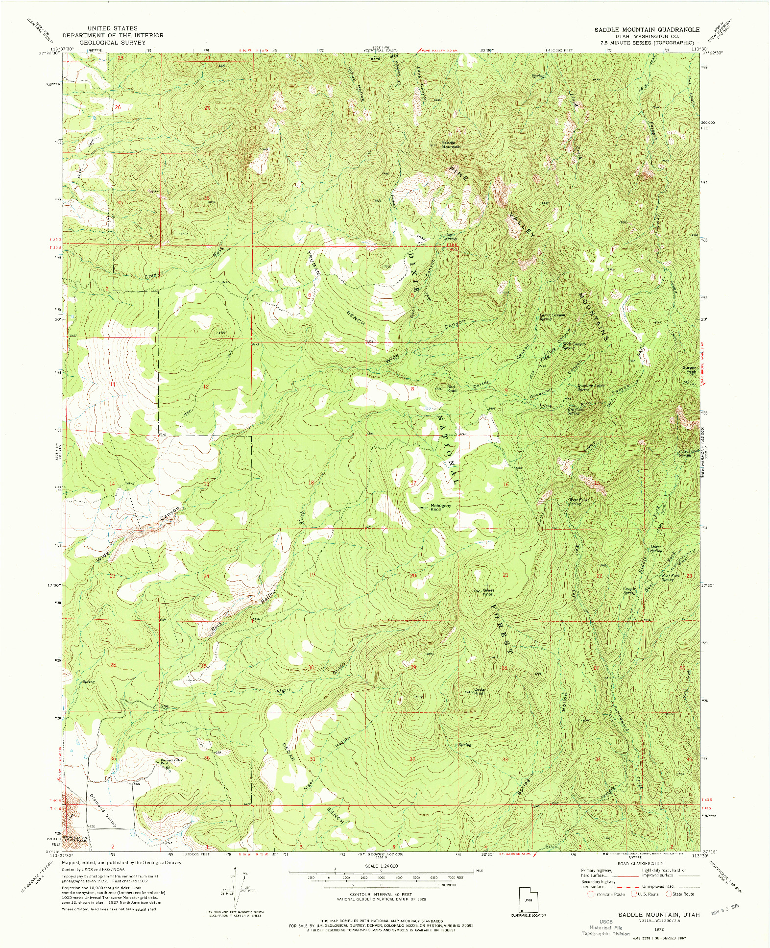USGS 1:24000-SCALE QUADRANGLE FOR SADDLE MOUNTAIN, UT 1972