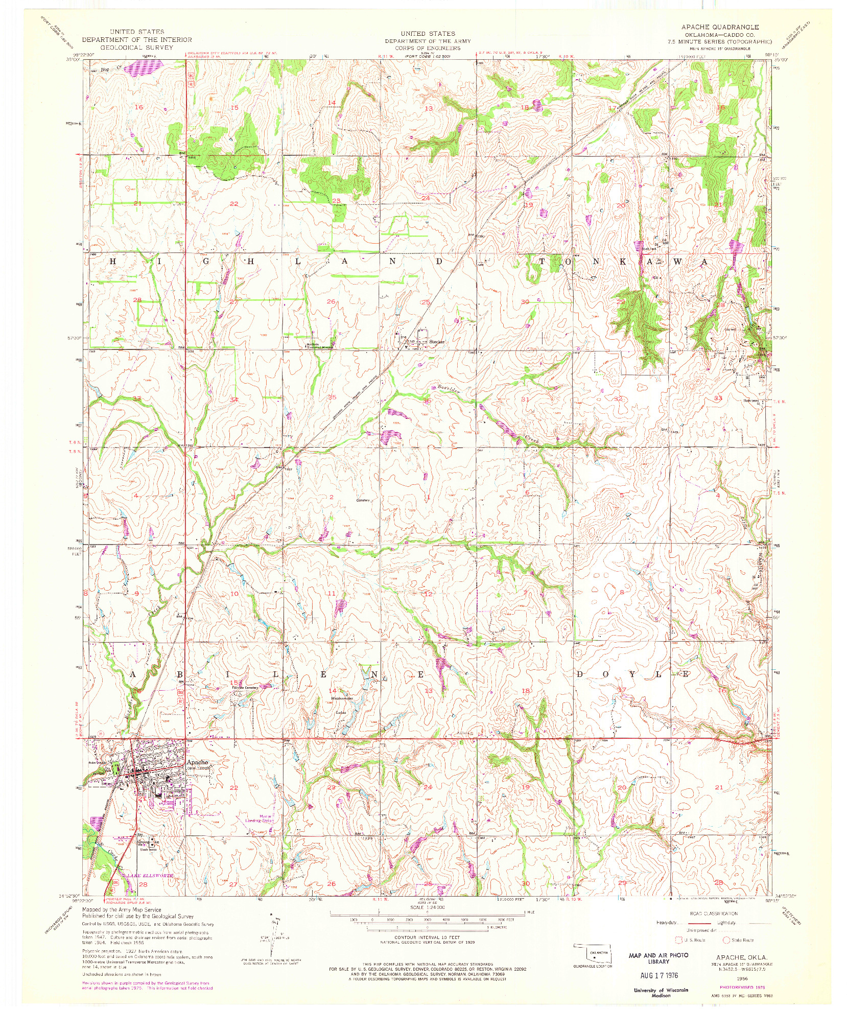 USGS 1:24000-SCALE QUADRANGLE FOR APACHE, OK 1956