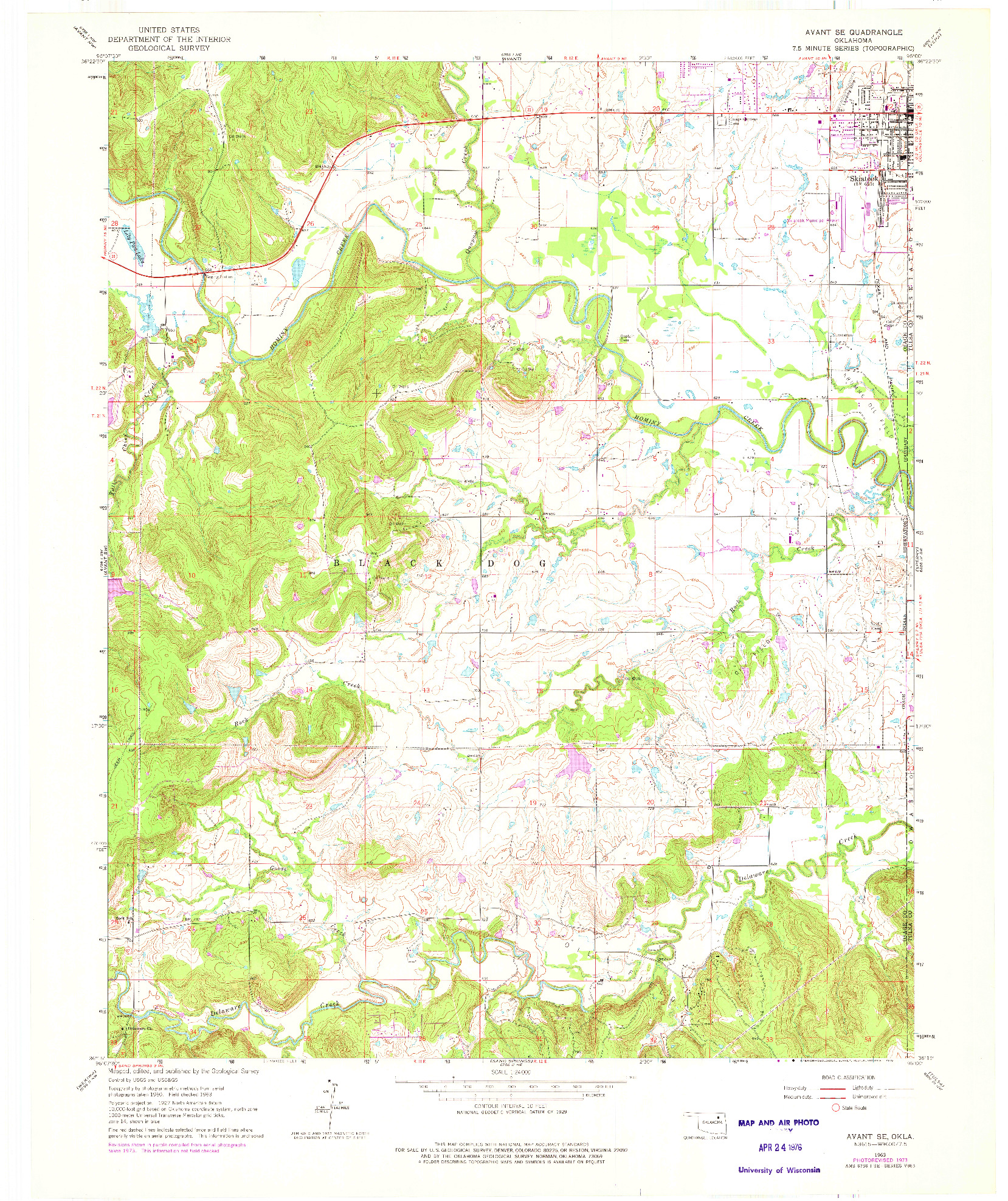 USGS 1:24000-SCALE QUADRANGLE FOR AVANT SE, OK 1963
