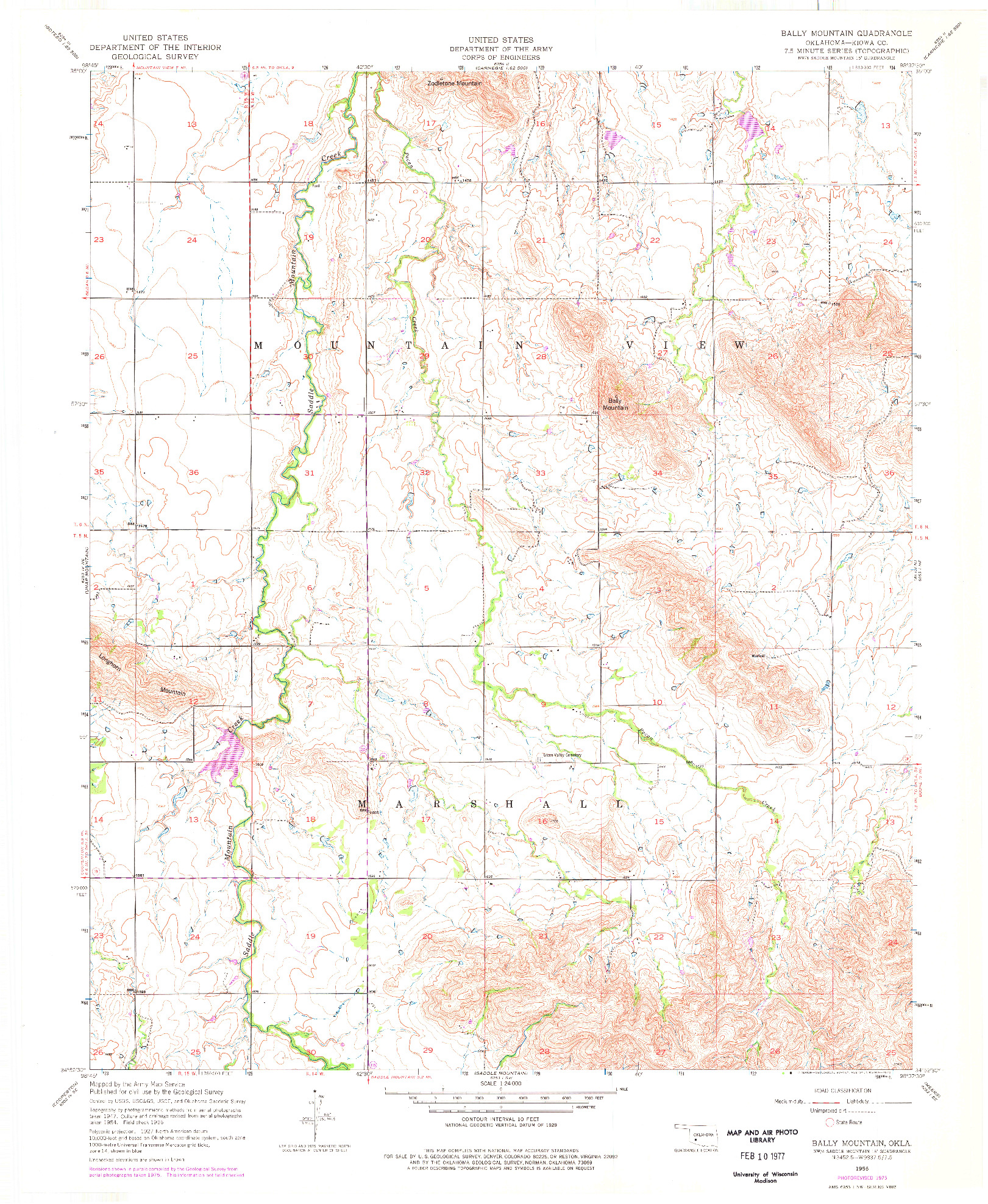 USGS 1:24000-SCALE QUADRANGLE FOR BALLY MOUNTAIN, OK 1956
