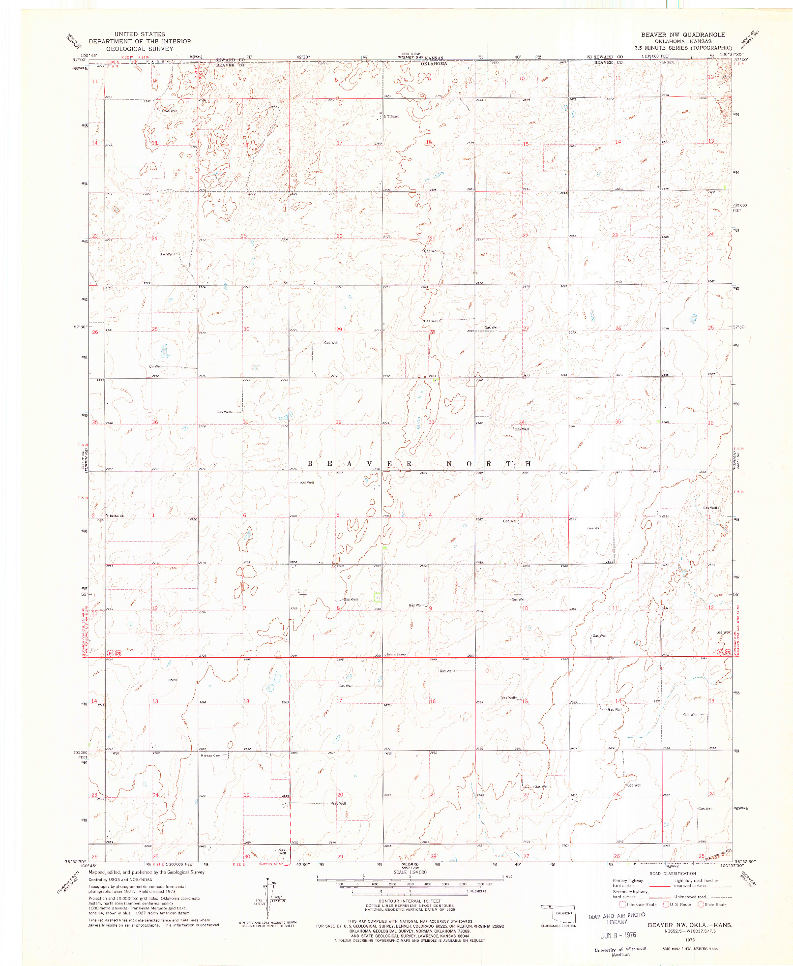 USGS 1:24000-SCALE QUADRANGLE FOR BEAVER NW, OK 1973