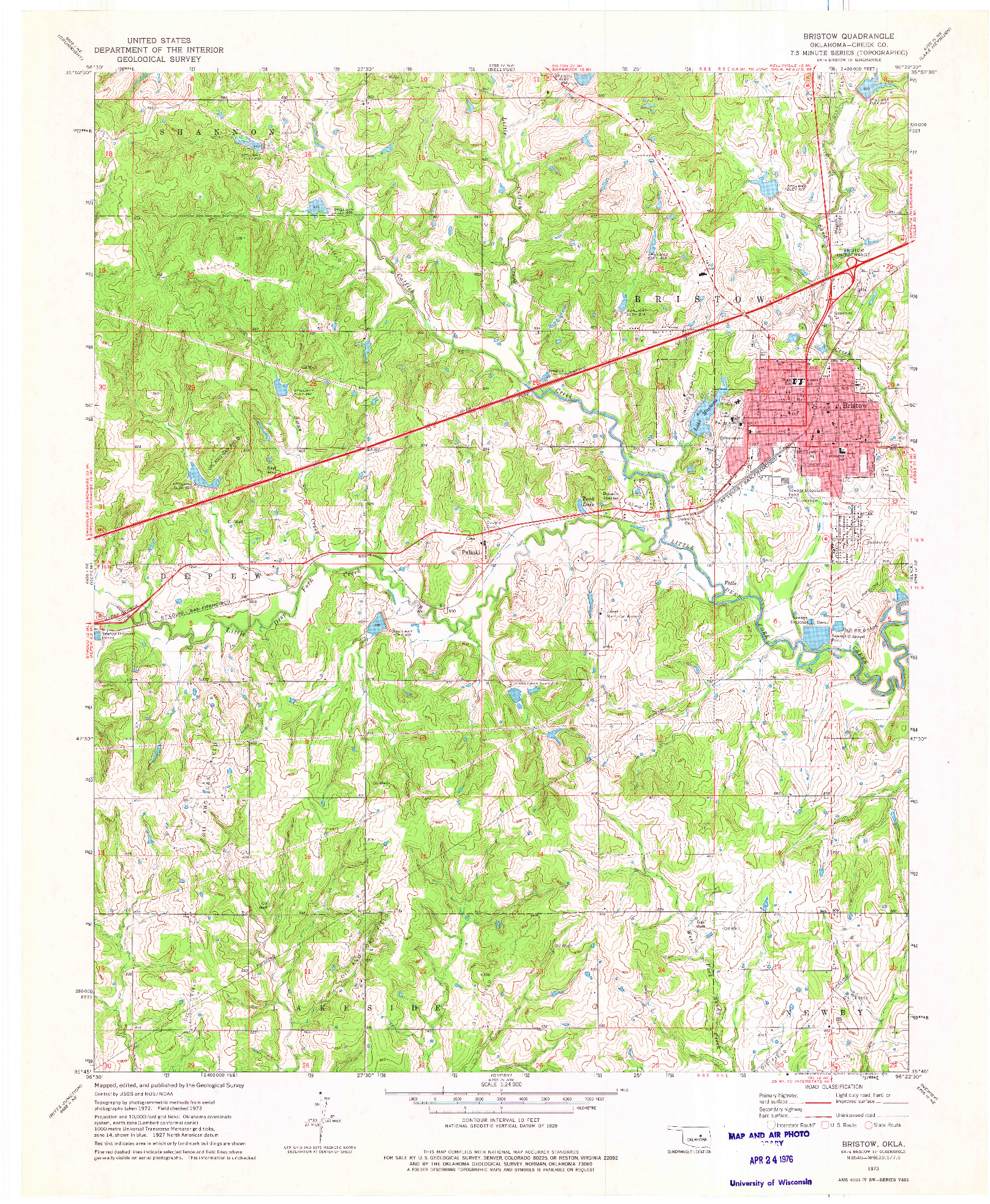 USGS 1:24000-SCALE QUADRANGLE FOR BRISTOW, OK 1973