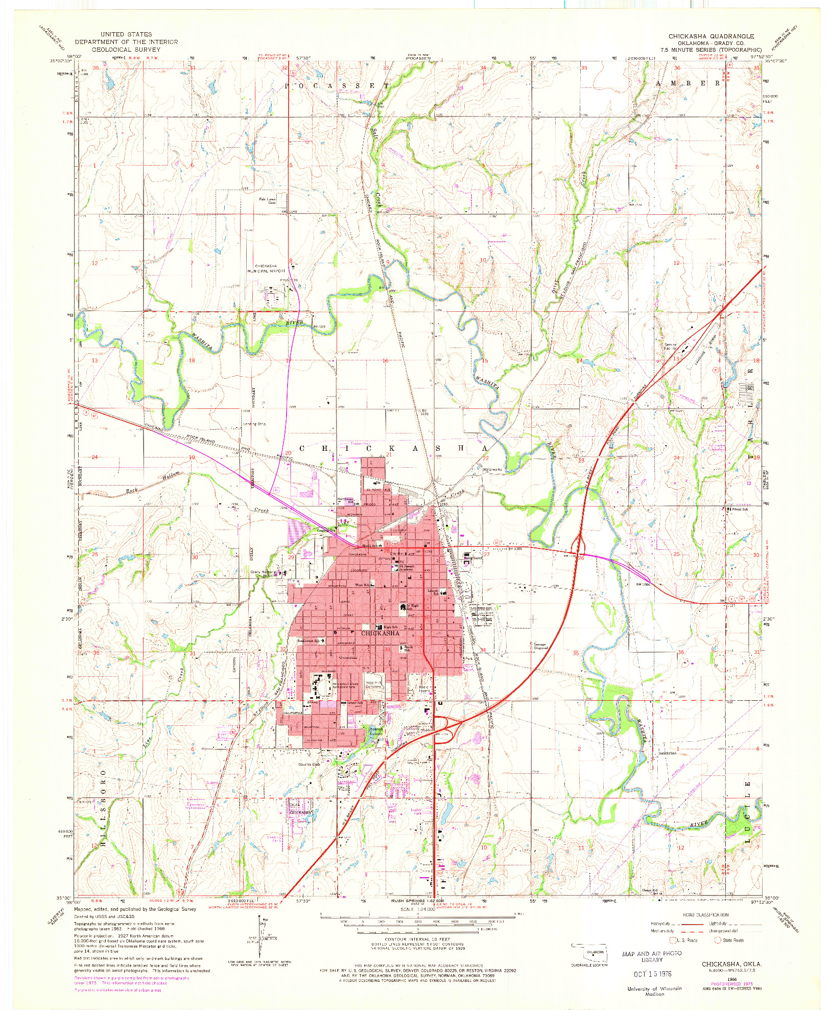 USGS 1:24000-SCALE QUADRANGLE FOR CHICKASHA, OK 1966