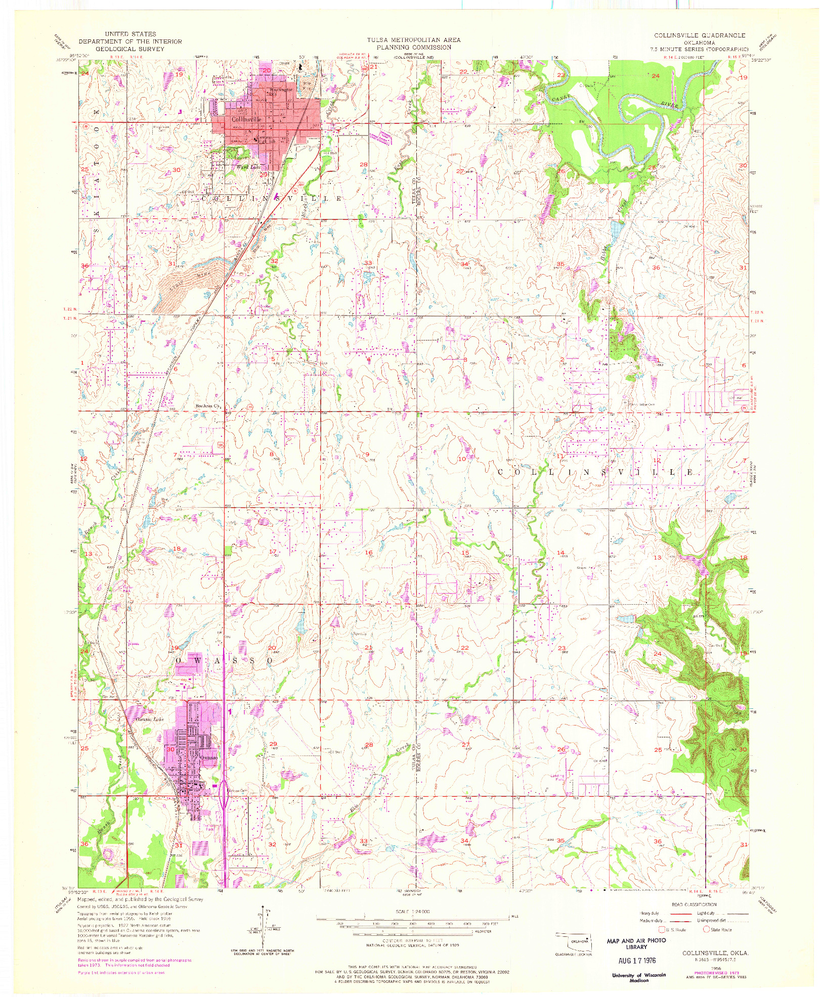 USGS 1:24000-SCALE QUADRANGLE FOR COLLINSVILLE, OK 1956