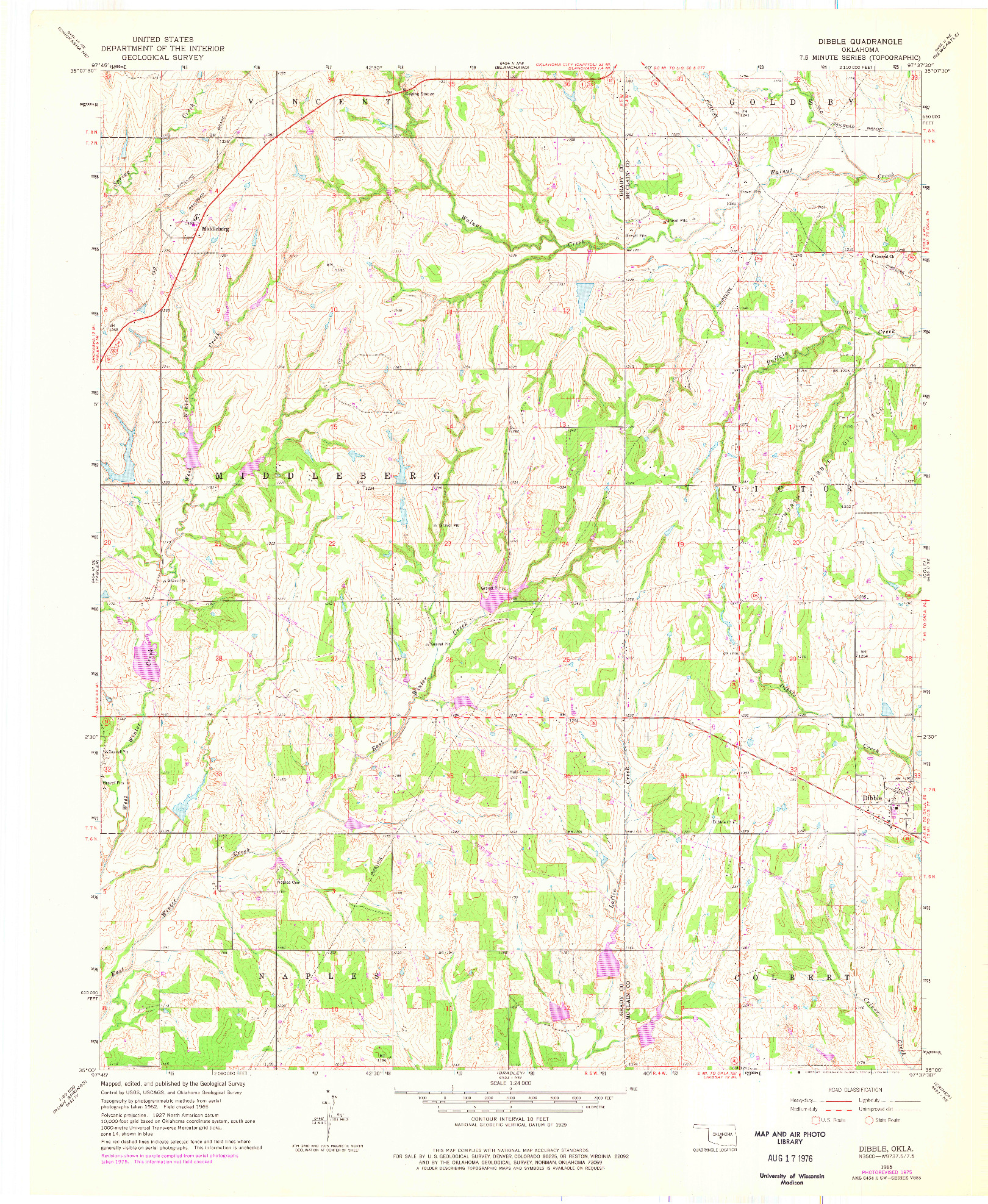 USGS 1:24000-SCALE QUADRANGLE FOR DIBBLE, OK 1965