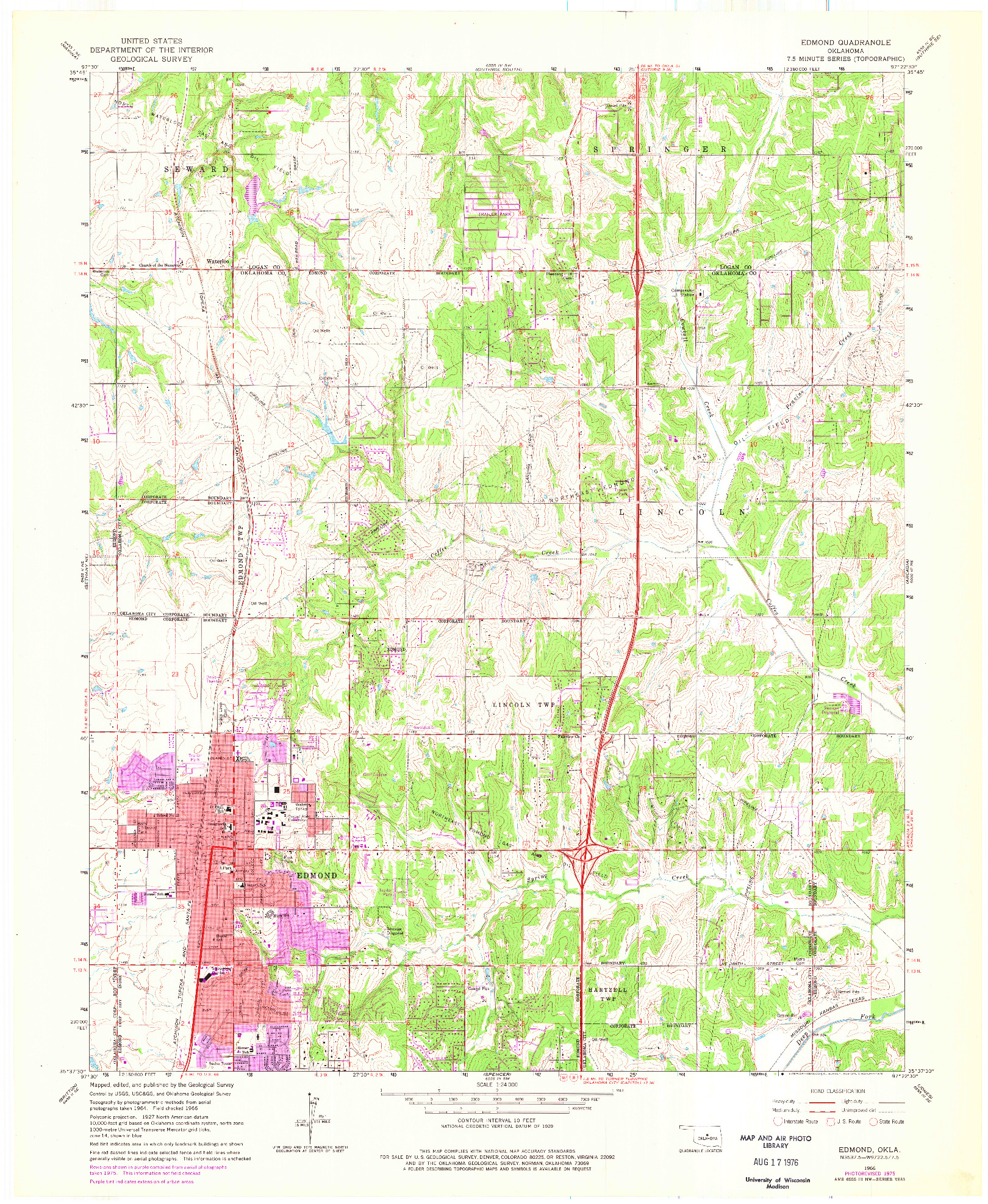 USGS 1:24000-SCALE QUADRANGLE FOR EDMOND, OK 1966
