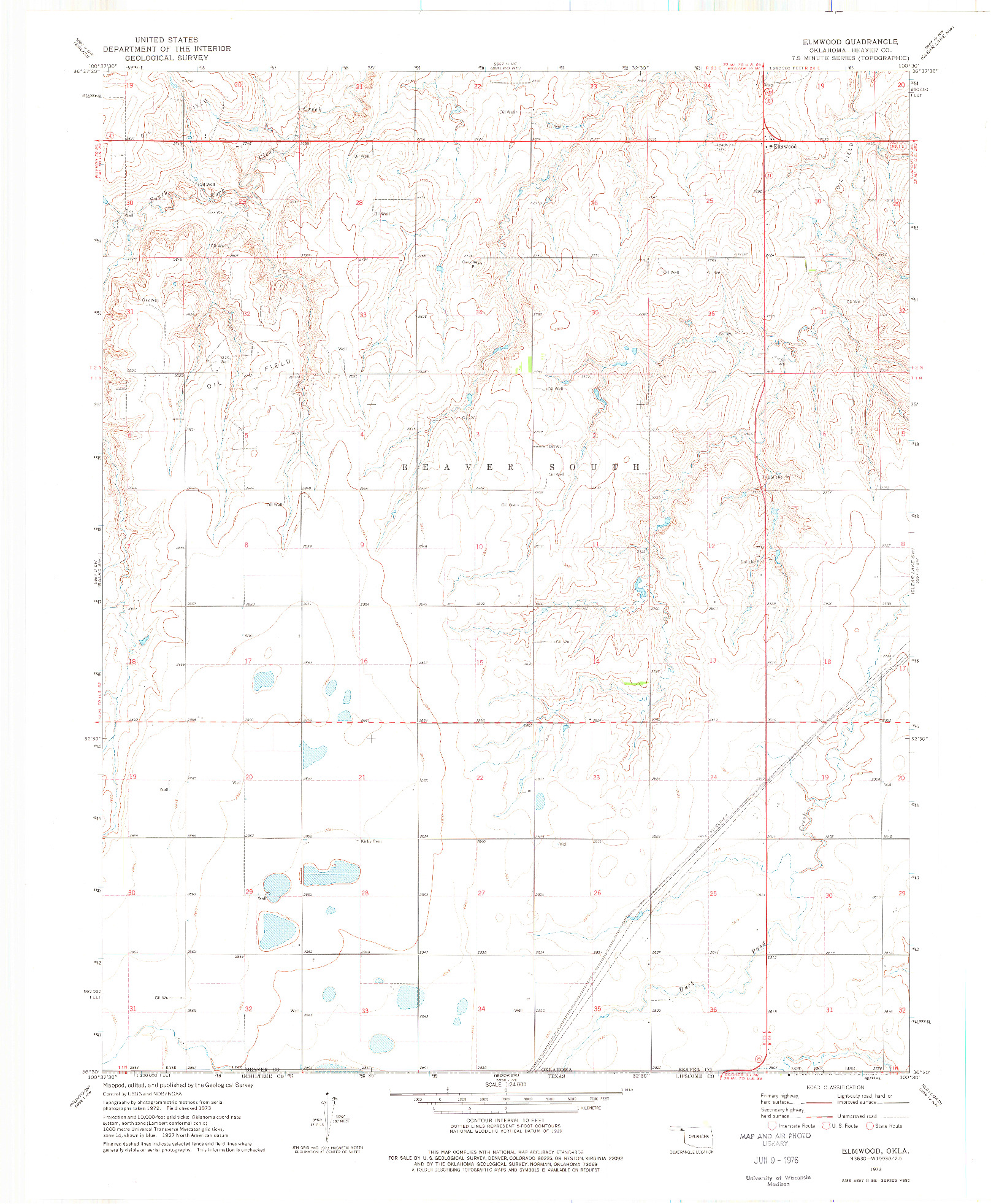 USGS 1:24000-SCALE QUADRANGLE FOR ELMWOOD, OK 1973