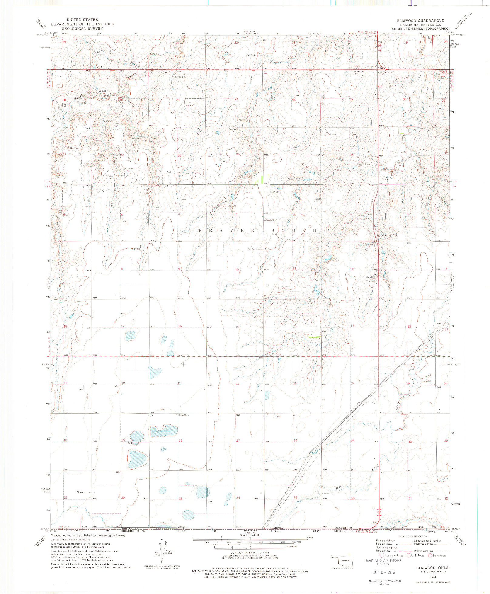 USGS 1:24000-SCALE QUADRANGLE FOR ELMWOOD, OK 1973